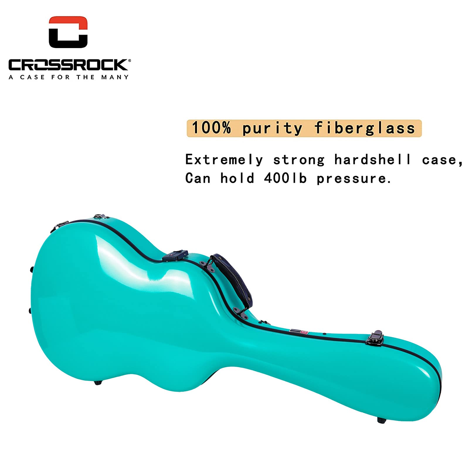 Crossrock Deluxe Fiberglass Classical Guitar Case, 4/4 Full Size-TSA Lock, Mint Blue (CRF2020CMB)
