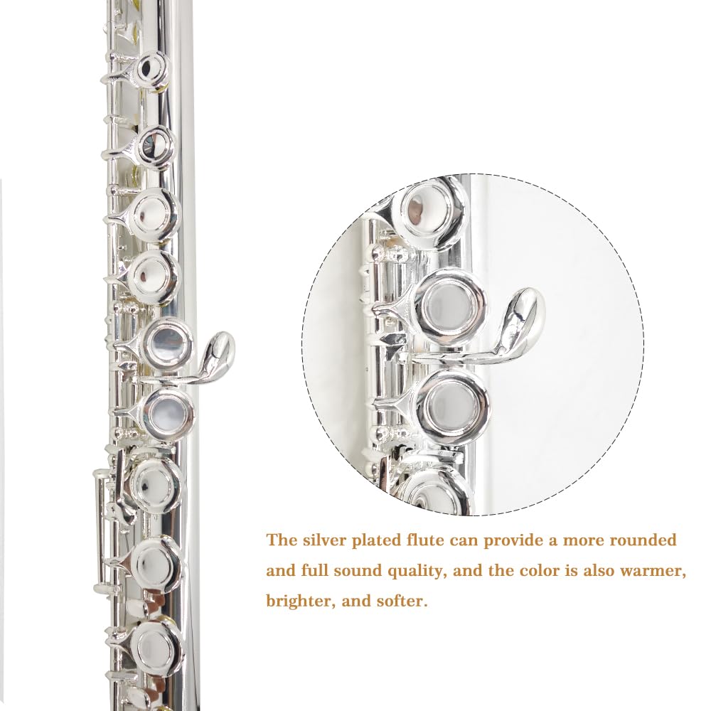 YANASON Closed Hole C Flutes 16 Key Nickel Beginner Student with Carrying Case Gloves Cleaning Rod Adjustment Screws and Cloth (