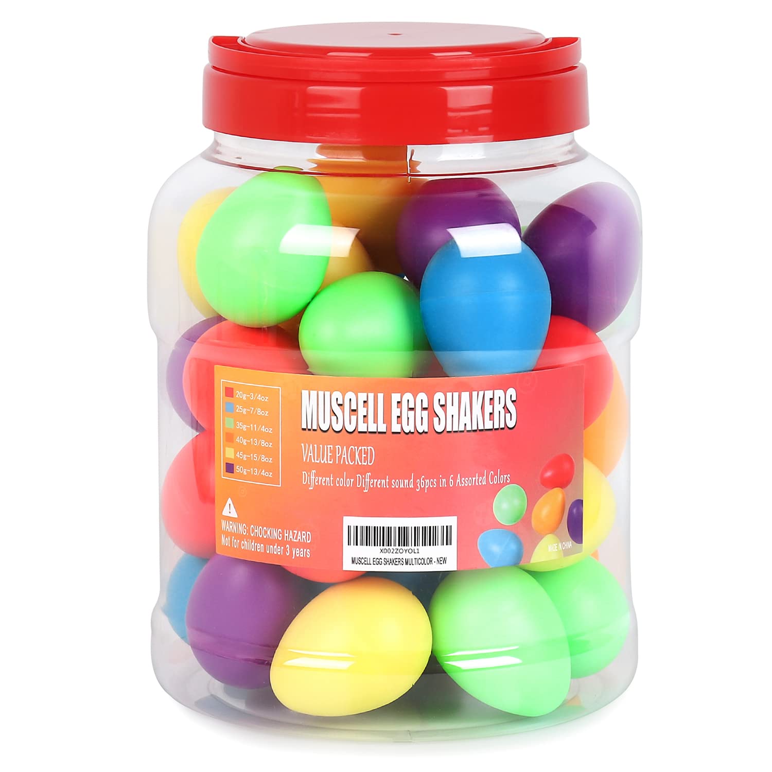 MUSCELL Egg Shakers,Professional Percussion Instruments with 6 Sounds for Live,Studio,Classroom Music, 36pcs in 6 colors w/Bottl