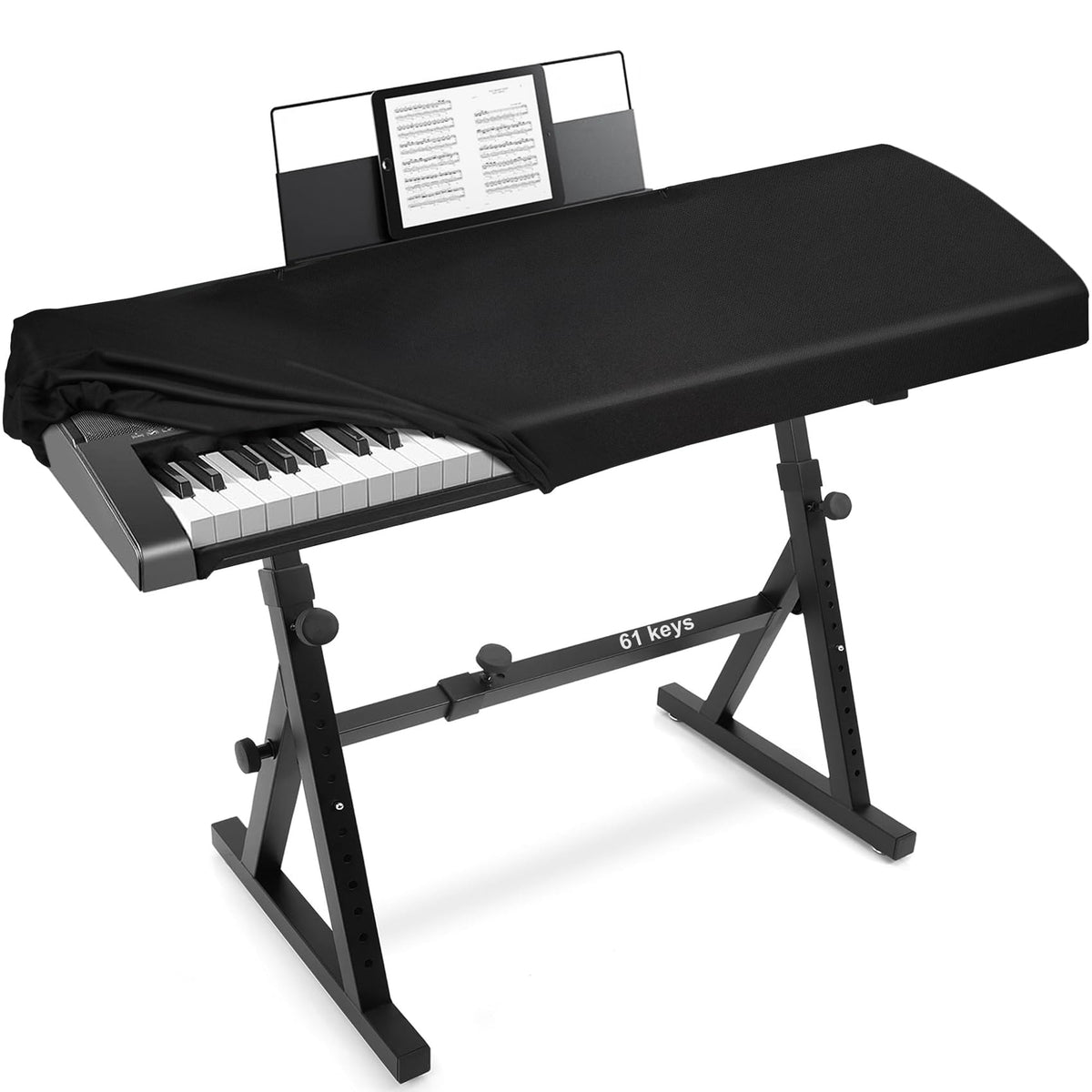 Explore Land Stretchy 61 Key Piano Keyboard Dust Cover with Music Stan ...
