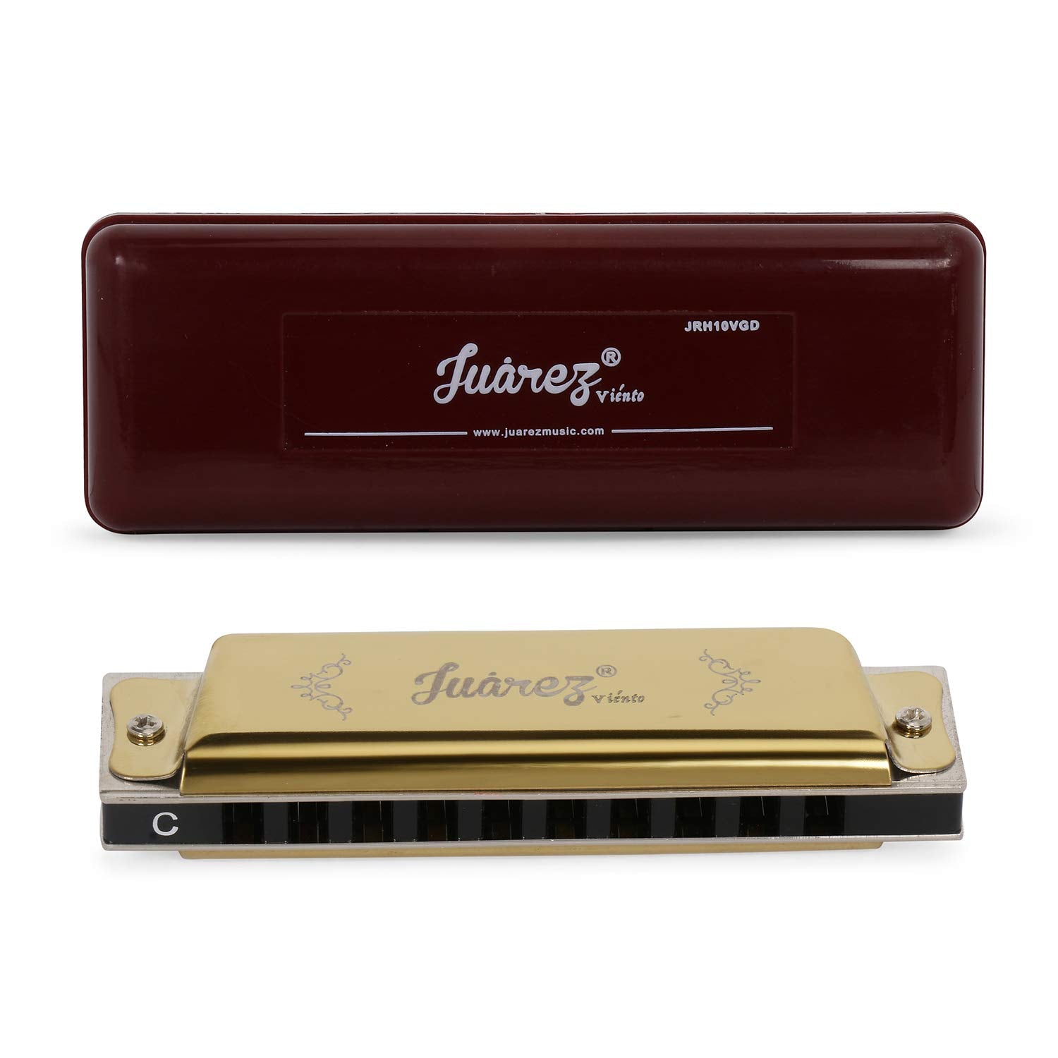 JUAREZ JRH10VGD Harmonica 10 Holes | Mouth Organ | Cover  Stainless Still | Comb - ABS | Reed - Phosphor Bronze with Case