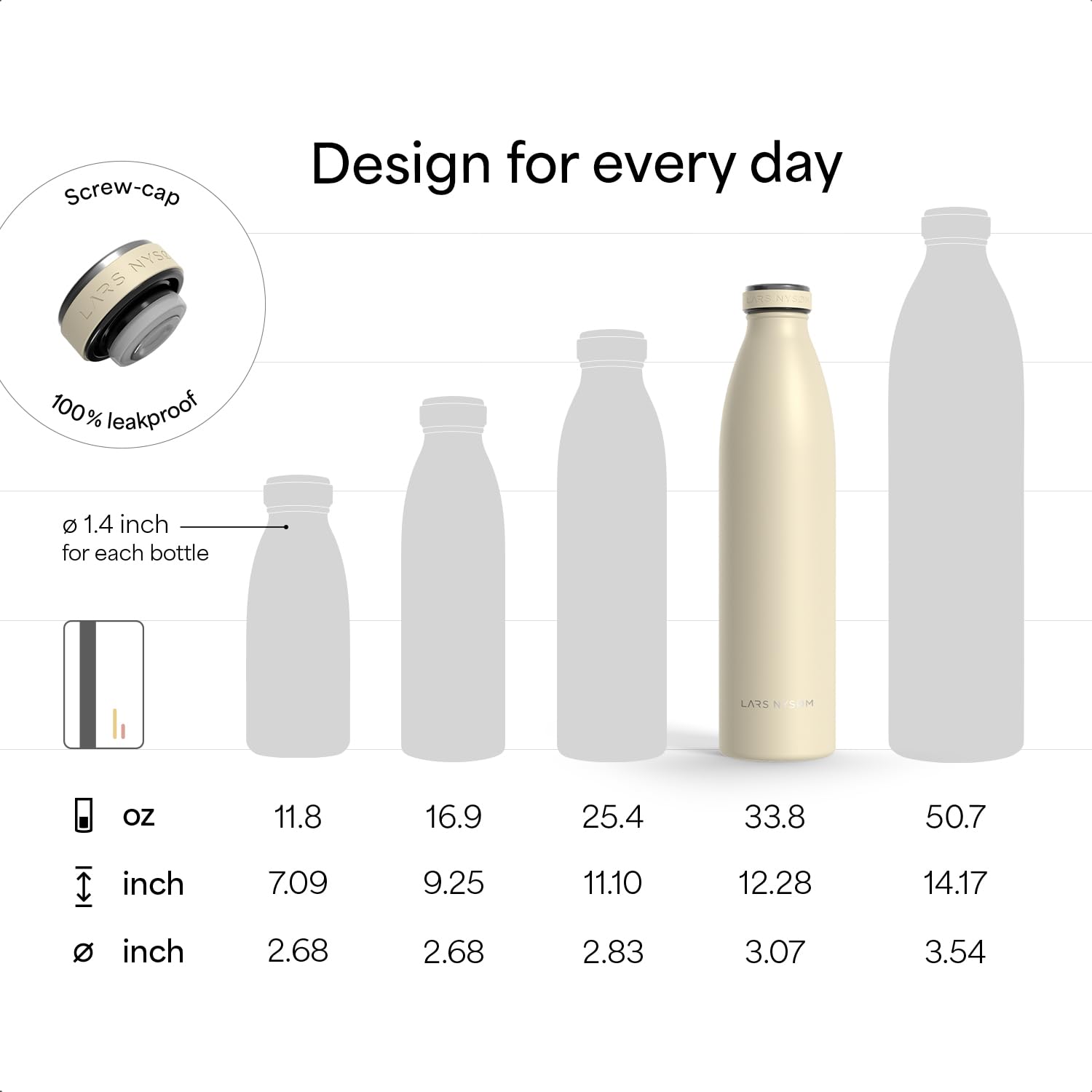 LARS NYSAM Stainless Steel Insulated Water Bottle 34oz  1000ml BPA-free Insulated Thermo Flask for Hot and cold Beverages  Leakp