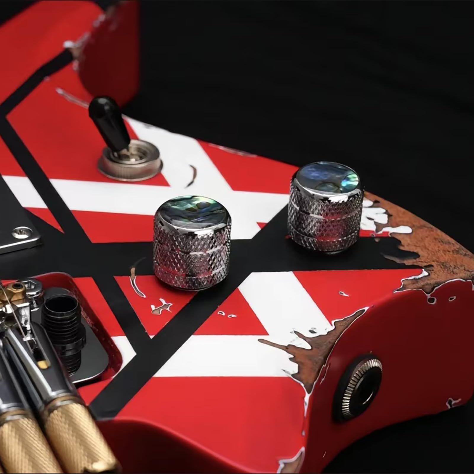 OVSAL 2Pcs Bass Guitar Knobs - Abalone Shell Dome Metal Volume Tone Knobs for Electric Guitars - Feder Strat Telecaster Jazz Gib