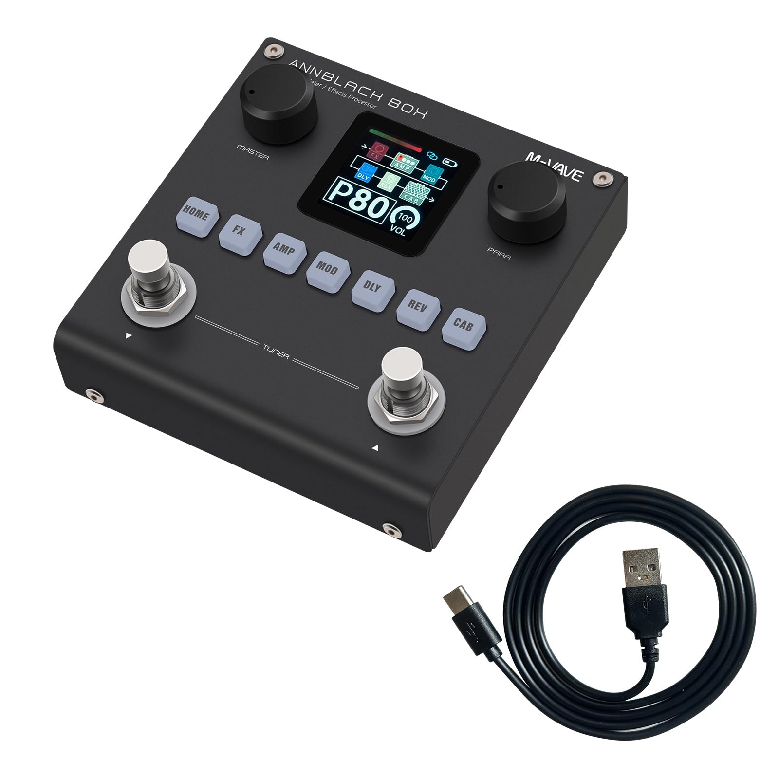 M-VAVE ANN Blackbox Guitar Pedal 80 Editable Presets Reverb Delay Boost Black Box with 6 Effect Modules AMP CAB BT Audio With AP