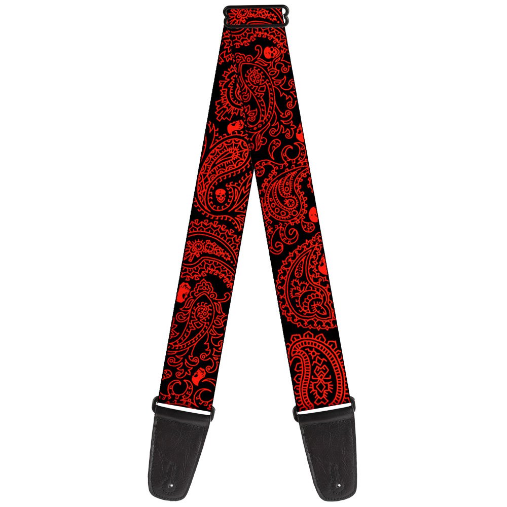 Buckle-Down Guitar Strap Bandana Skulls Black Red 2 Inches Wide (Gs-W30226)
