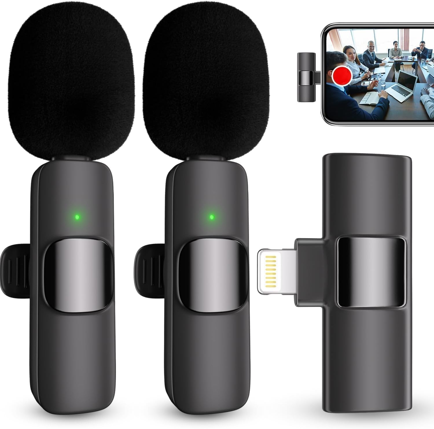 Professional Wireless Lavalier Lapel Microphone for iPhone, iPad, Cordless Omnidirectional Condenser Recording Mic for Video Rec