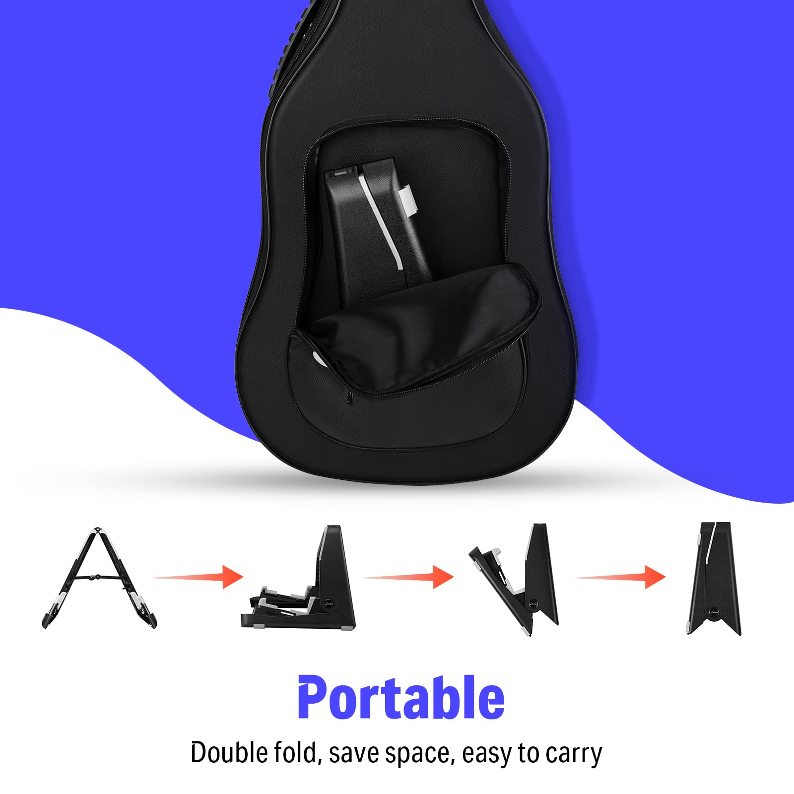 Donner Travel Guitar Stand, Acoustic Electric Guitar Floor Stand, A Frame Foldable Lightweight Guitar Holder Adjustable for Bass