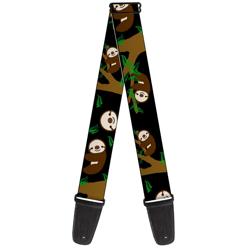 Buckle-Down Guitar Strap Sloth Face Hanging Black 2 Inches Wide