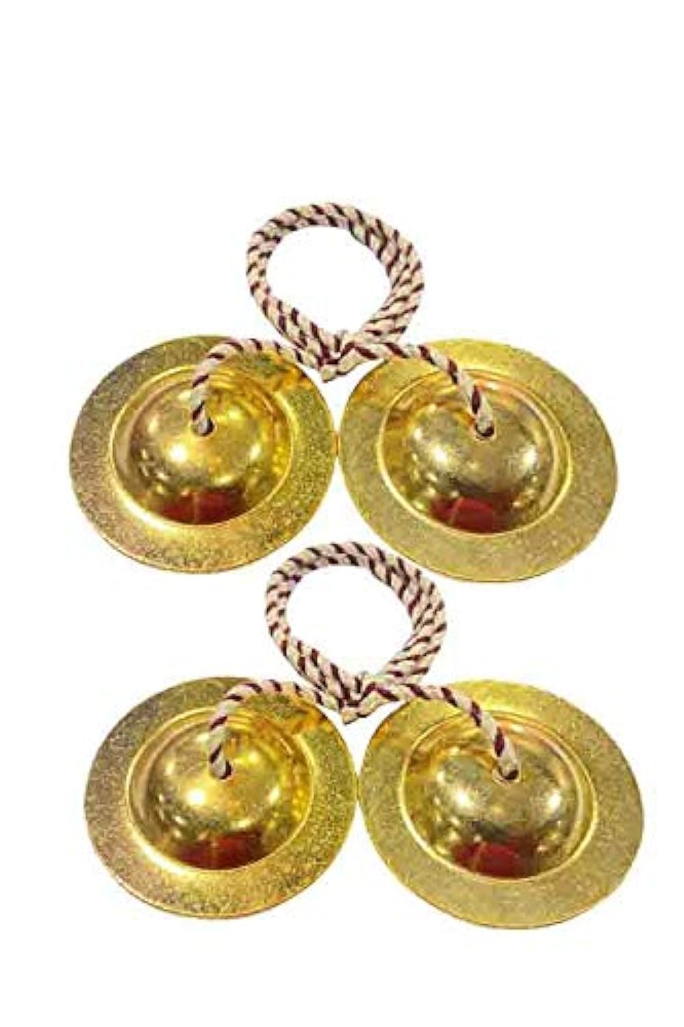 Gt Manufacture Percussion Hand Cymbals Brass Manjira Pair-Indian Musical Instruments Combo (Golden)
