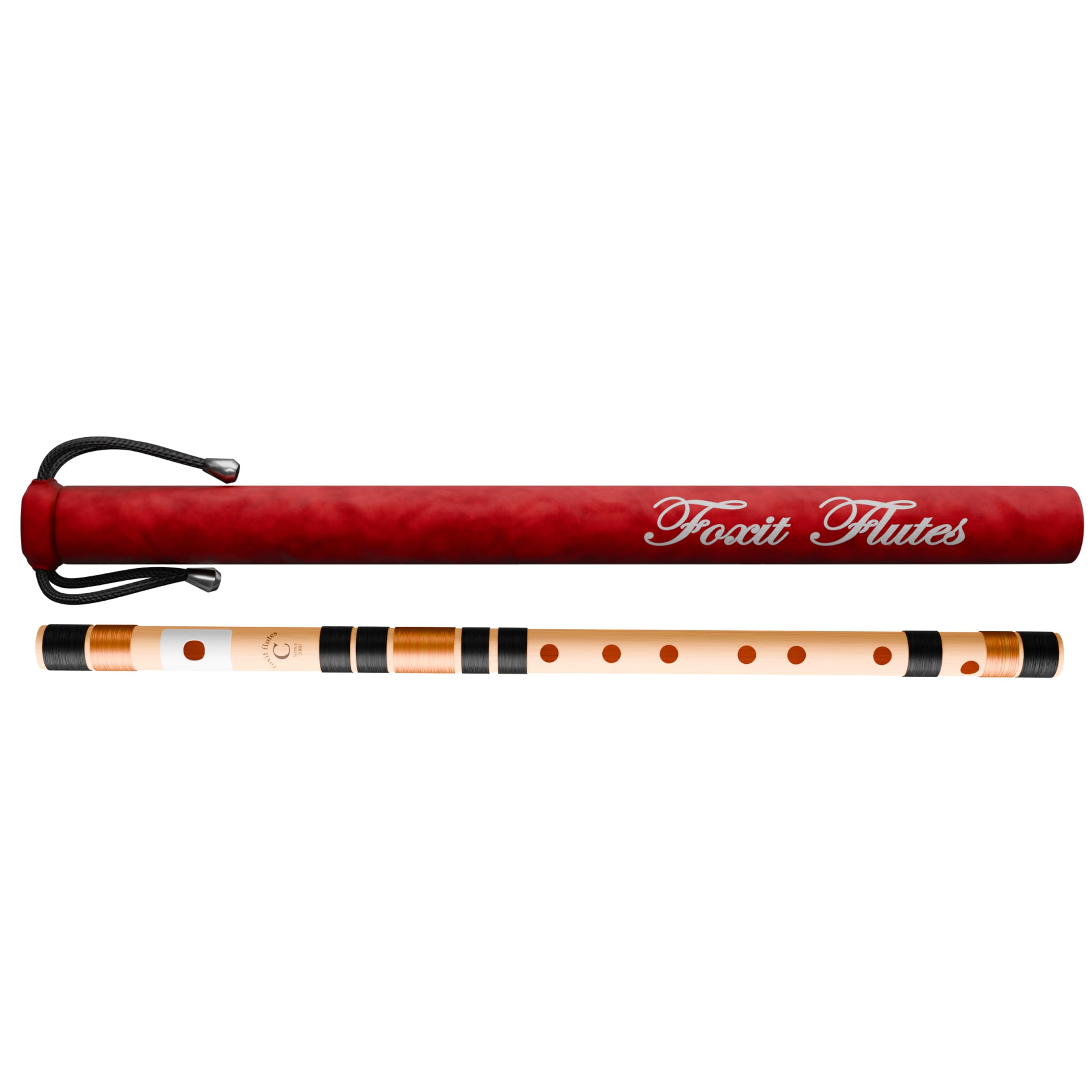 Foxit Musical Right Handed C Natural With Velvet Cover | Tuned With Tanpura A=440Hz | Pvc Fiber (Beige Flute With Black & Orange