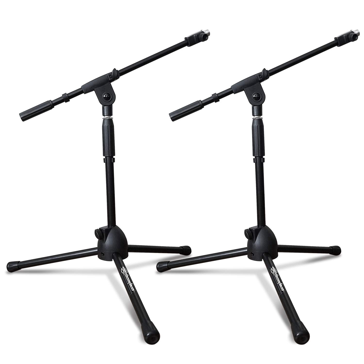 Axcessables Low-Profile Microphone Tripod Stand With Boom Arm  Adjustable Height Short Floor Mic Stand With Boom  Kick Drum Mike
