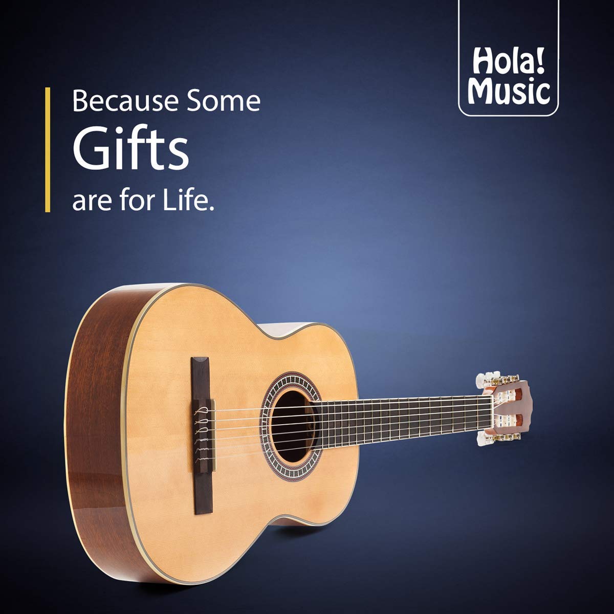 Classical Guitar with Soft Nylon Strings by Hola! Music, Half 1/2 Size 34 Inch for Junior Kids Model HG-34GLS, Natural Gloss Fin