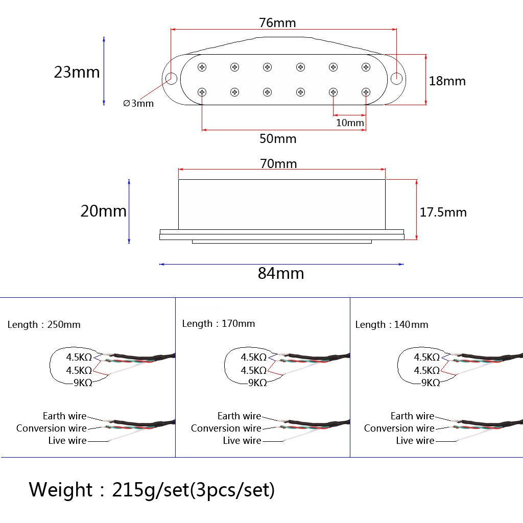 Alnicov 3PCS Guitar Mini humbucker Pickups,Neck Middle Bridge SSS Pickups Set for Strat ST Style Guitar Accessory Parts,Black