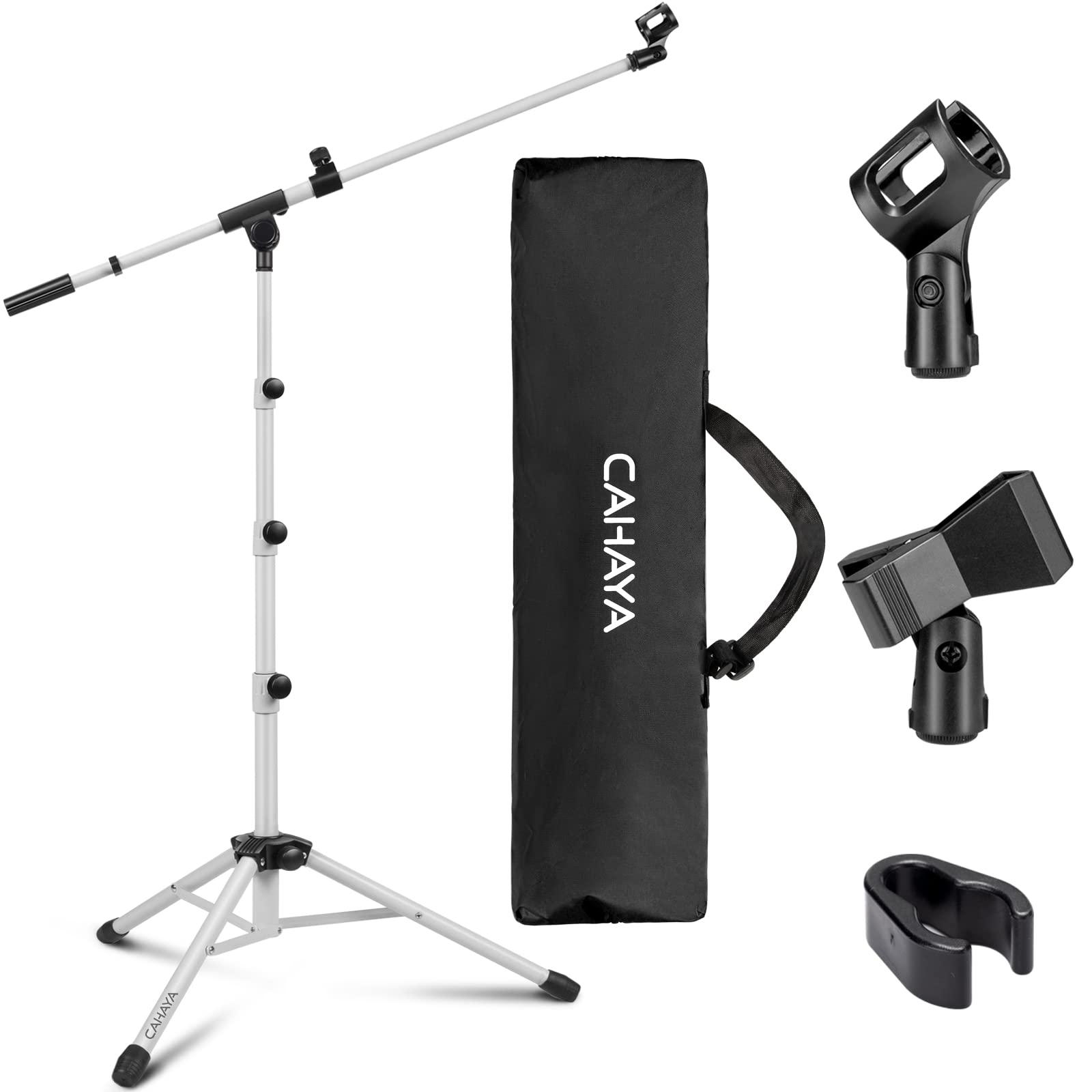 Cahaya Microphone Stand Tripod Boom Arm Floor Mic Stand With Carrying Bag And 2 Mic Clips For Singing Performance Wedding Stage