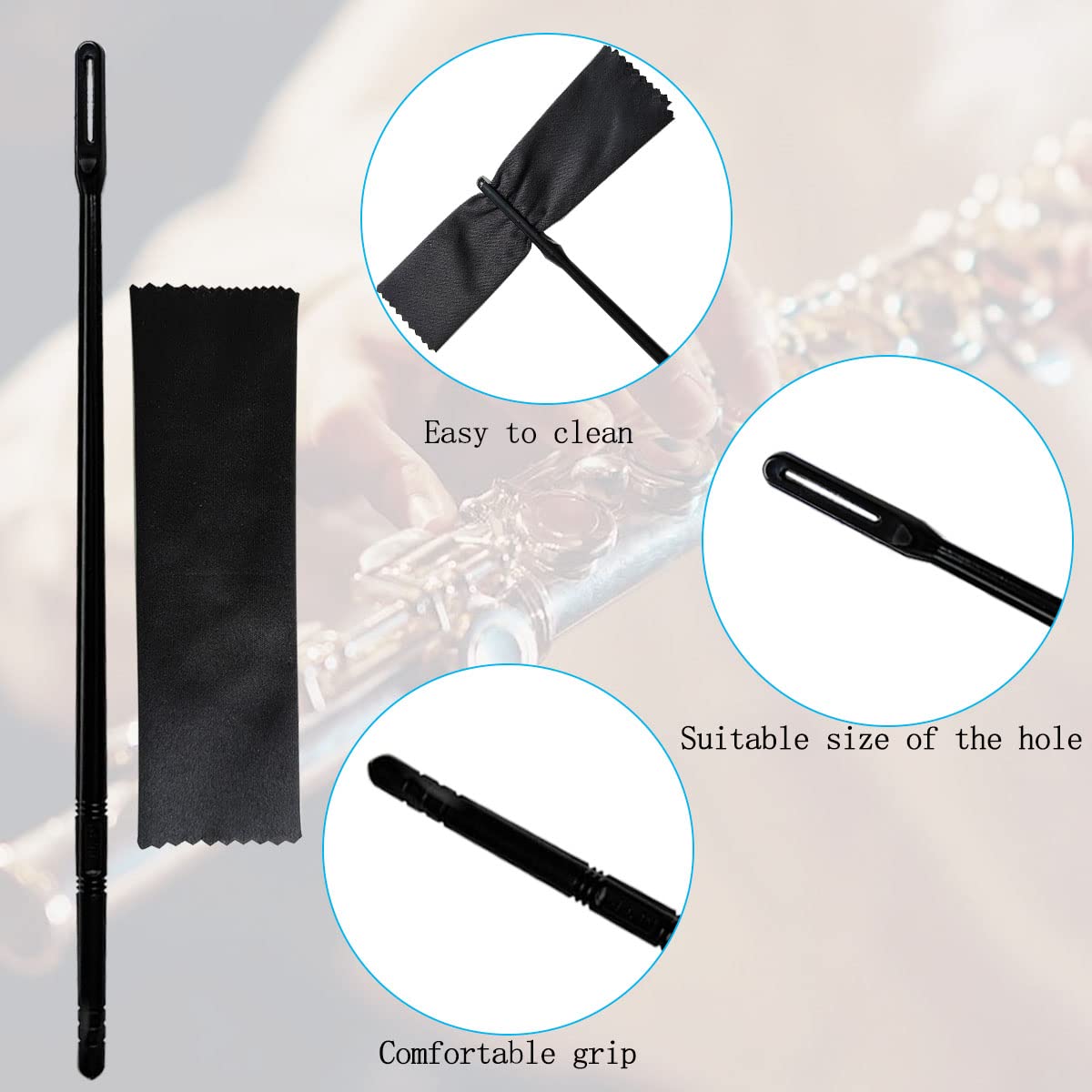 Flute Cleaning Rod with 3pcs Flute Cleaning Cloth, Flute Cleaning Kit, Flute Cleaning Rod and Flute Cleaning Cloth, Cleaning Swa