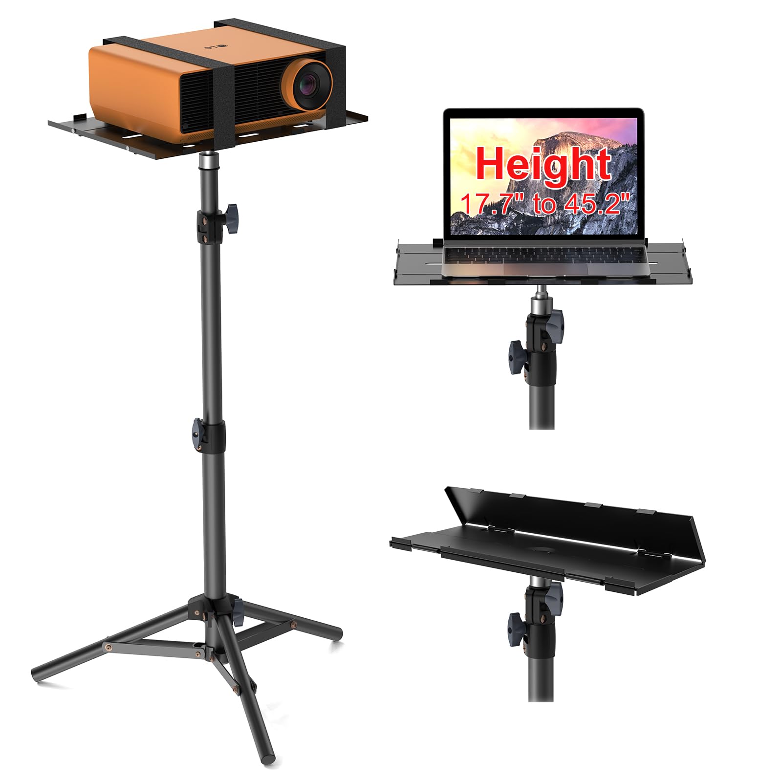 Leorfi Projector Stand Tripod, Laptop Tripod Stand, Foldable Portable Projector Floor Mount, Height Adjustable From 17.7'' To 45