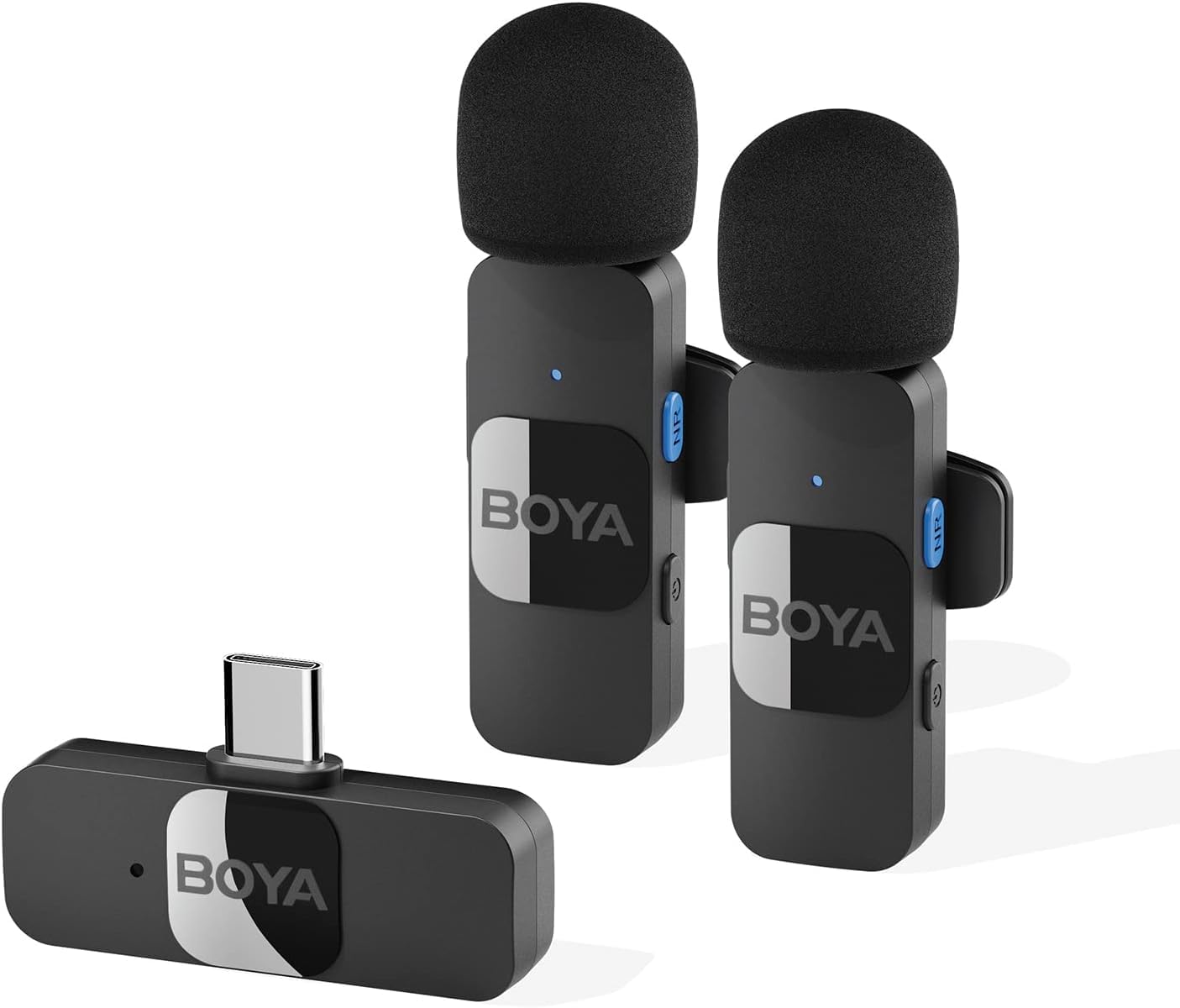 Boya BY-V20 2.4 ghz Omnidirectional Wireless Microphone System with 2 Transmitters & a Receiver for Android/Type-C Devices. 50m 