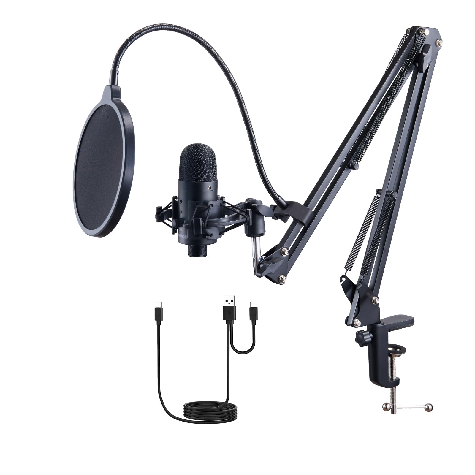 Vevor Usb Microphone, 192Khz/24-Bit, Professional Condenser Microphone Kit, With Boom Arm Stand Pop Filter Shock Mount Mute Butt