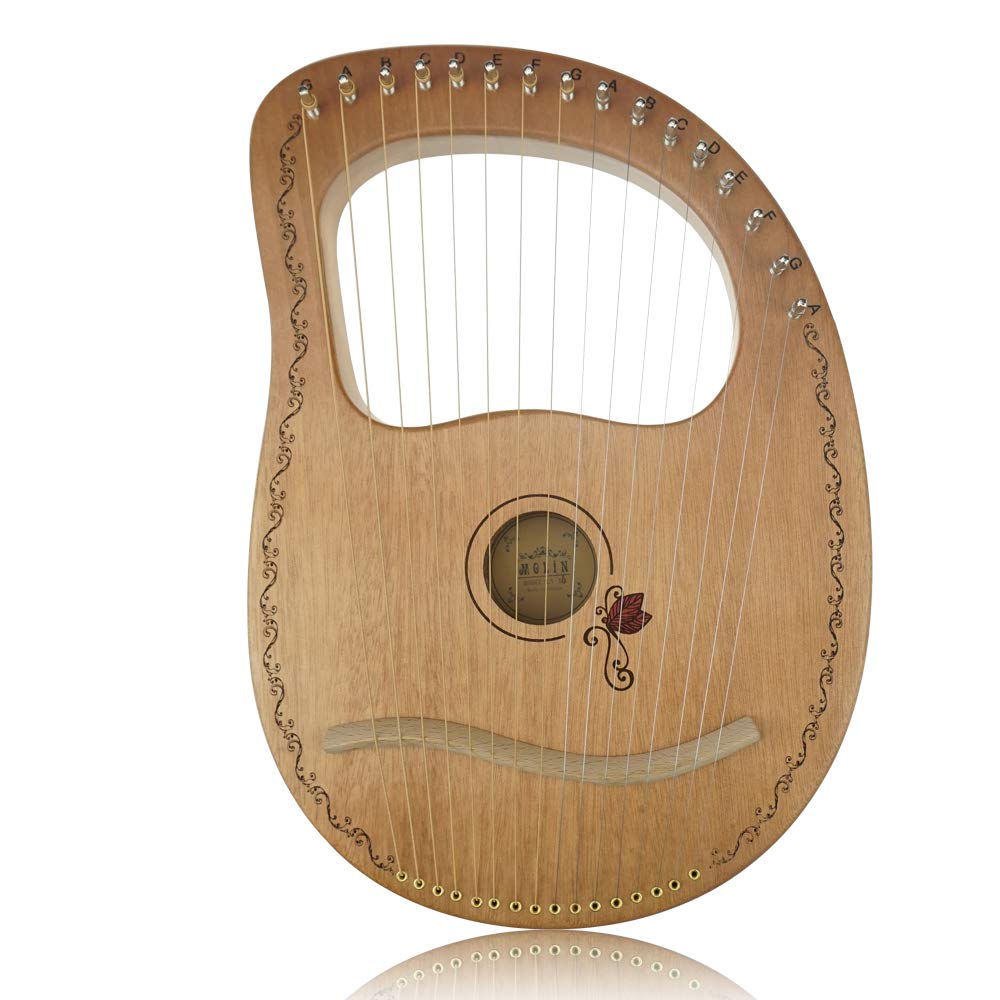 Flying MelodyOW   16-String Wooden Lyre Harp,Mahogany Wood String Instrument with Carry Bag,Tuning Wrench,Cleaning Cloth and bac