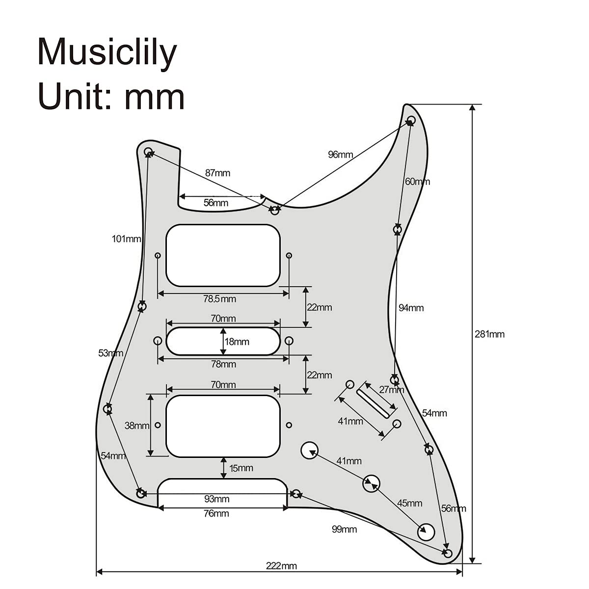 Musiclily Pro 11 Holes Round Corner HSH Strat Pickguard for American/Mexican Fender Standard Stratocaster Electric Guitar, 4Ply
