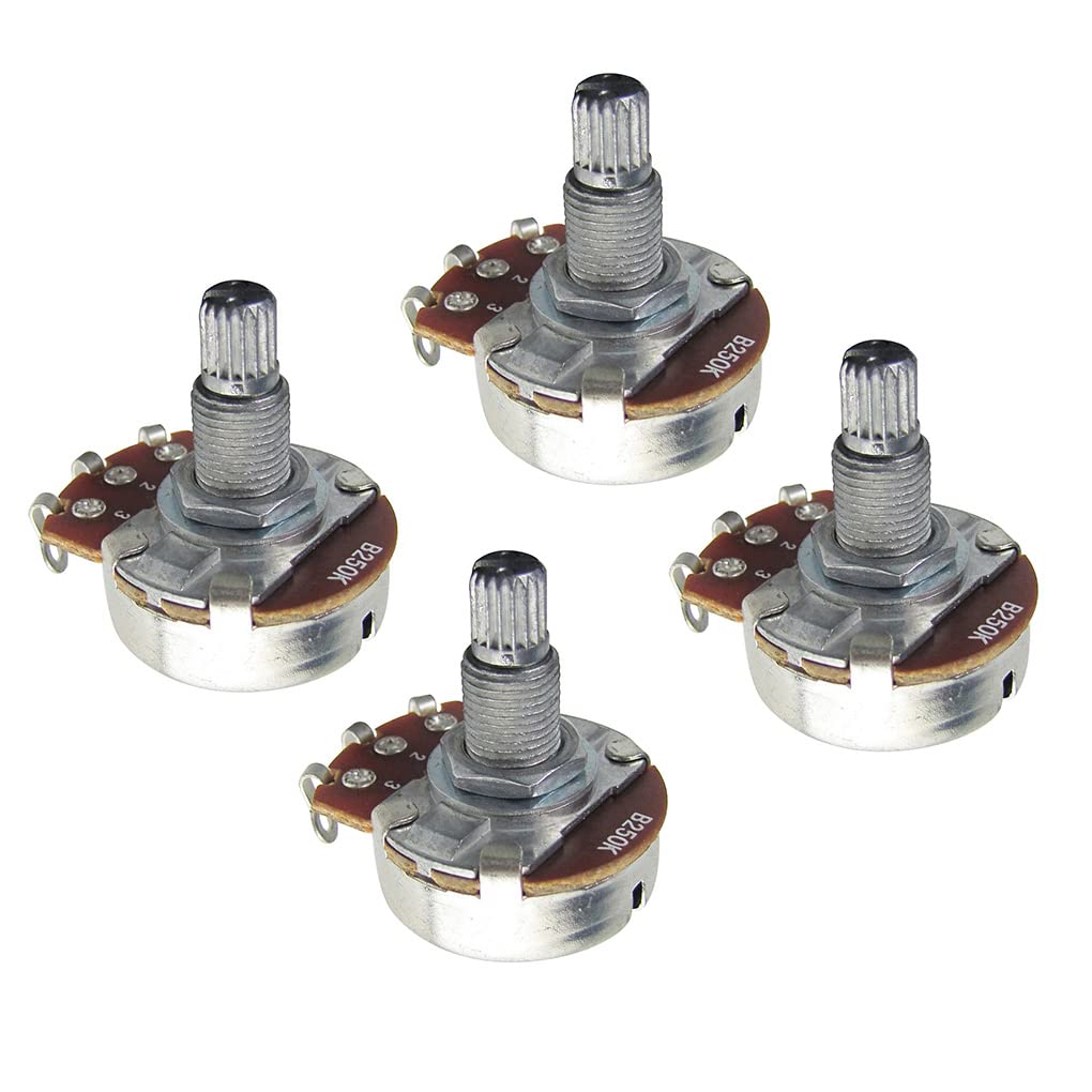 Fleor 4Pcs Full Size Guitar Tone Pot 18Mm Shaft Linear Taper Potentiometer B250K