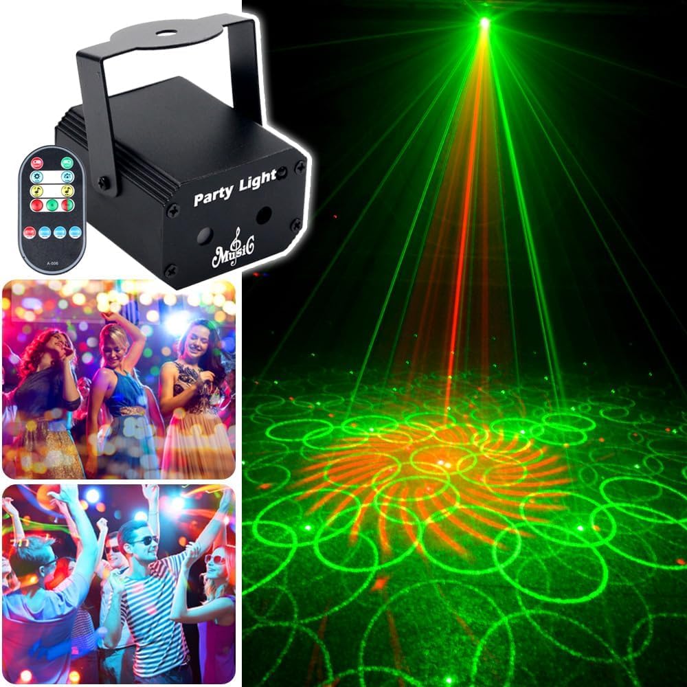 KOOT Party Lights Dj Disco Light with Pattern Projection and Sound Activated, Strobe Stage Lighting for Parties Indoor Dance Bir