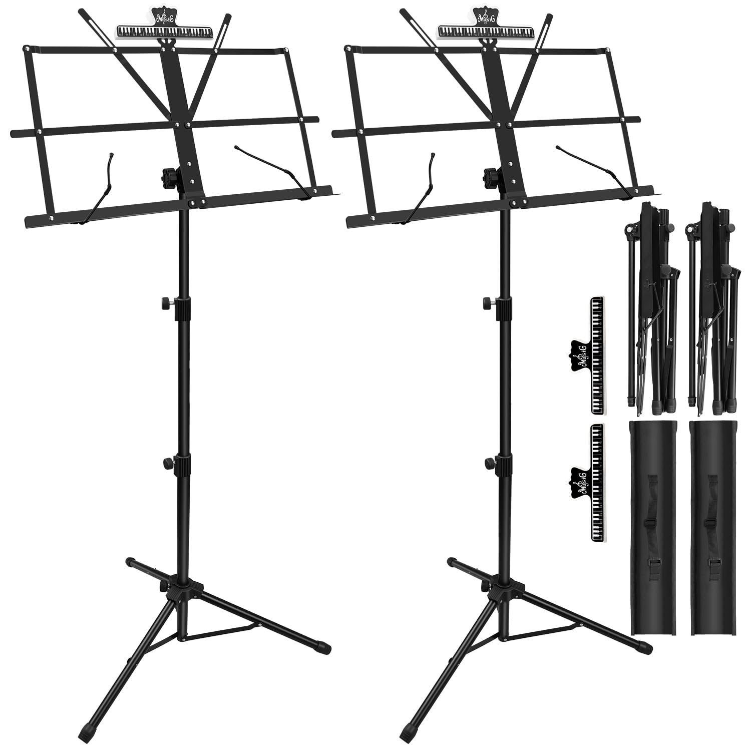 2 Pack Music Stand, 2 in 1 Dual-Use Folding Sheet Music Stand, Lightweight Portable Adjustable Desktop Book Stand with Music She