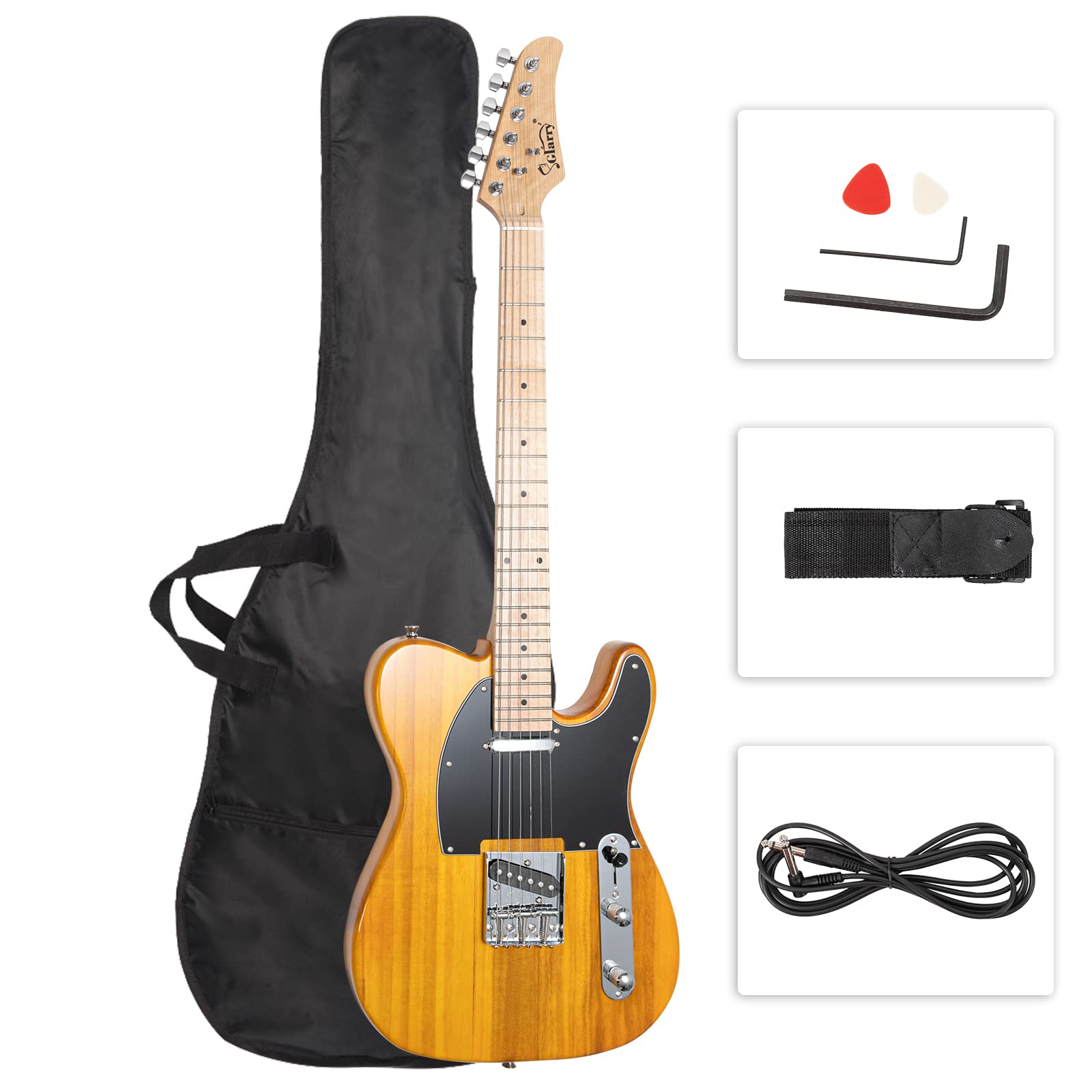 Glarry 39 '' Gtl Electric Guitar For Music Lover, Ss Pickups Maple Fingerboard With Accessories Pack Guitar Bag(Transparent Yell