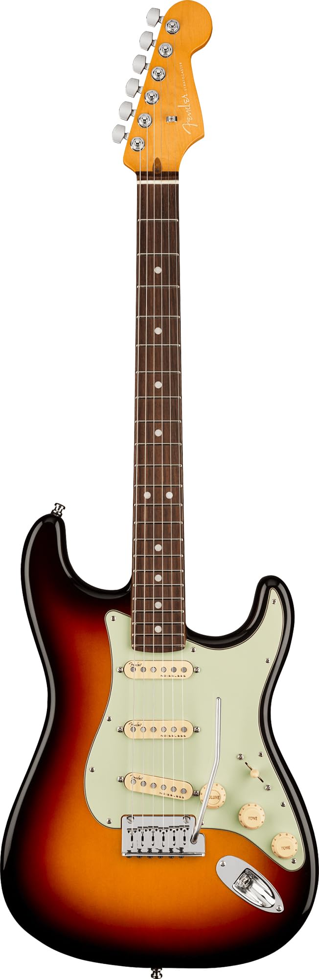 Fender American Ultra Stratocaster Rosewood Fingerboard - Ultraburst Bundle with Case, Hat, Strap, Cable, and Guitar Cleaning Ki
