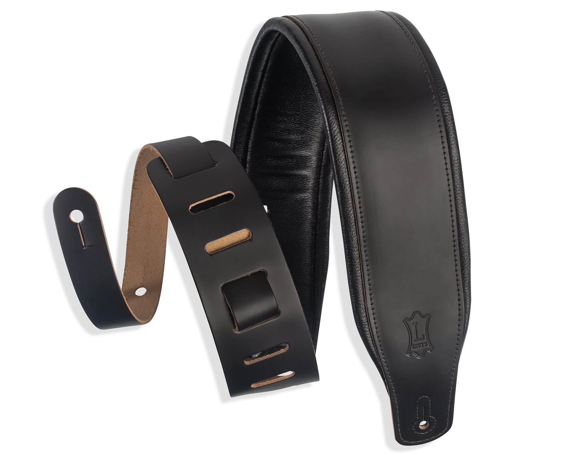 Levy'S Leathers 3'' Wide Amped Leather Series Guitar Strap With Foam Padding And Garment Leather Backing; Black (M26Pd-Blk)