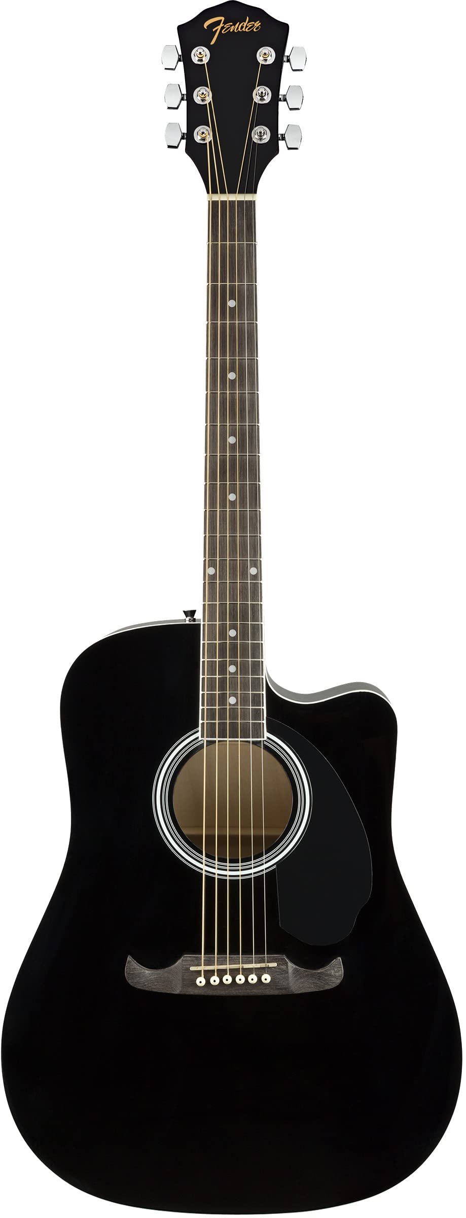 Fender FA-125CE Dreadnought Cutaway Acoustic-Electric Guitar - Black Bundle with Hard Case, Strap, Strings, Picks, Fender Play O