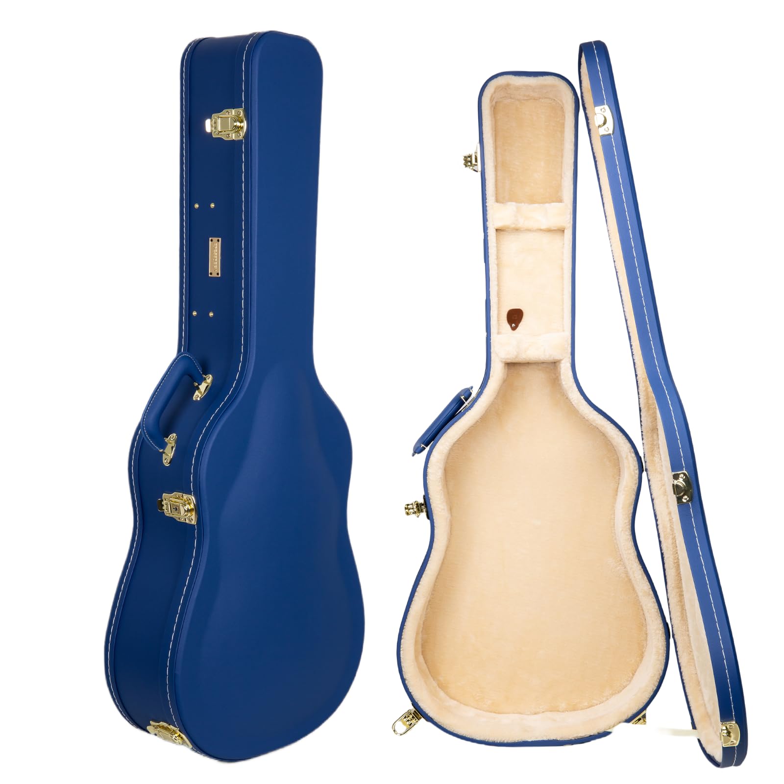 Crossrock Wooden Dreadnought Guitar Case for Martin D-28 / Taylor Grand Auditorium | Vibrant Blue Faux Leather, Beige Plush Inte