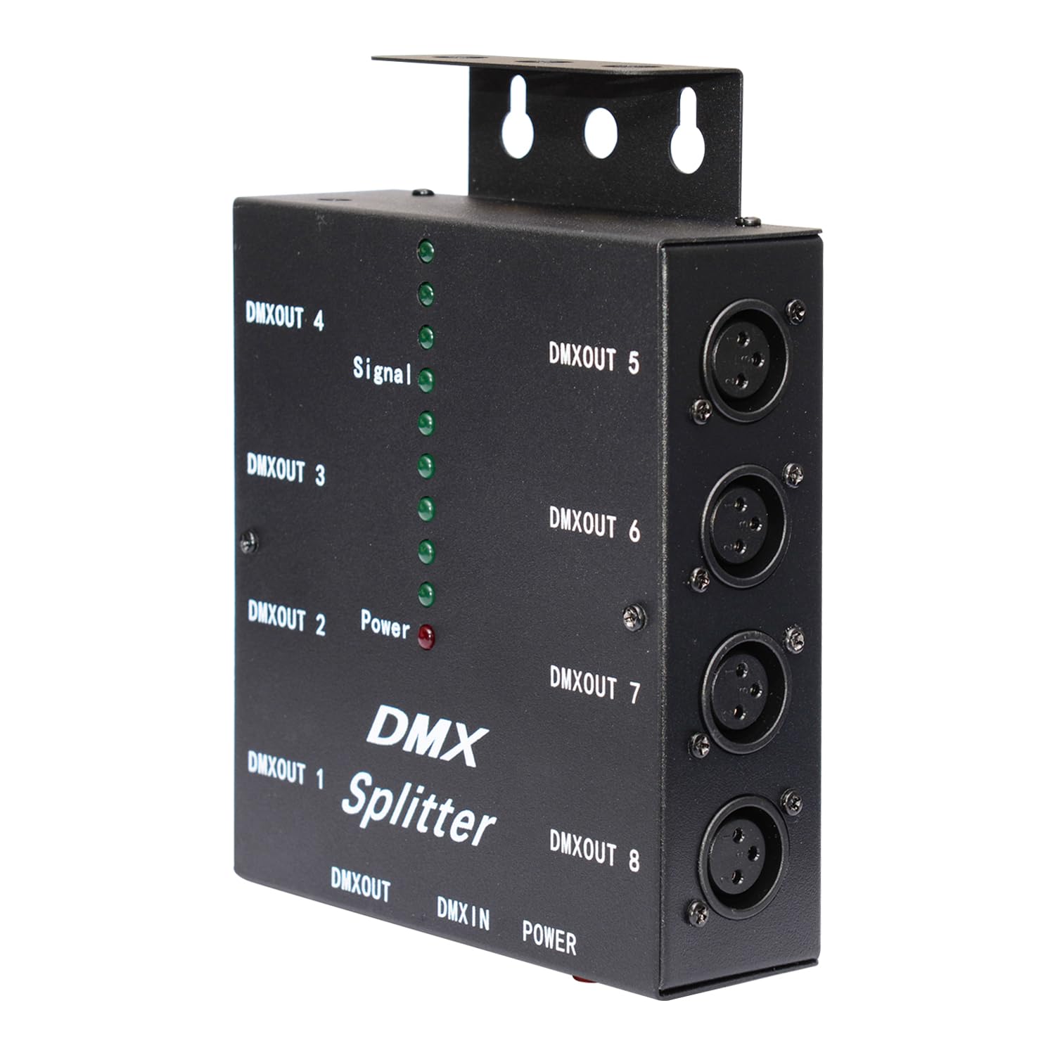 DMX Splitter, 1 Input 8 Output DMX512 LED Signal Distributor with Signal Indicators, Black (DMX512-SPlitter Iron)