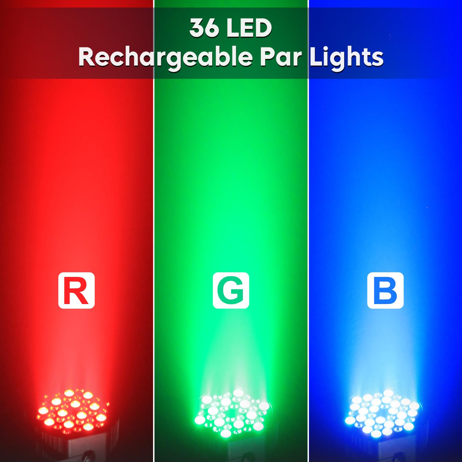 Rechargeable Par Lights 36W RGB Battery Powered, Wireless LED Par Lights DJ Uplights Sound Activated Remote Control for Wedding