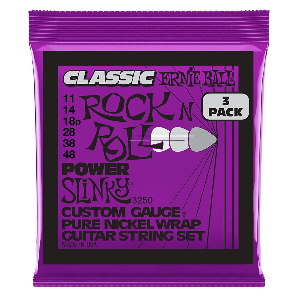 Ernie Ball Power Slinky Classic Pure Nickel Electric Guitar Strings 3-Pack, 11-48 Gauge (P03250)