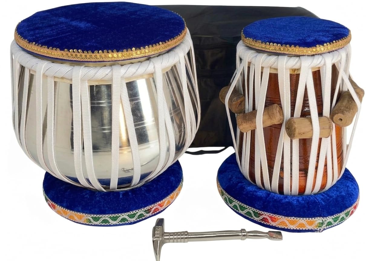 Sg Musical Traditional Tabla Set, Steel Bayan And Wooden Dayan, With Cushion Rings, Tuning Hammer, Carry Bag