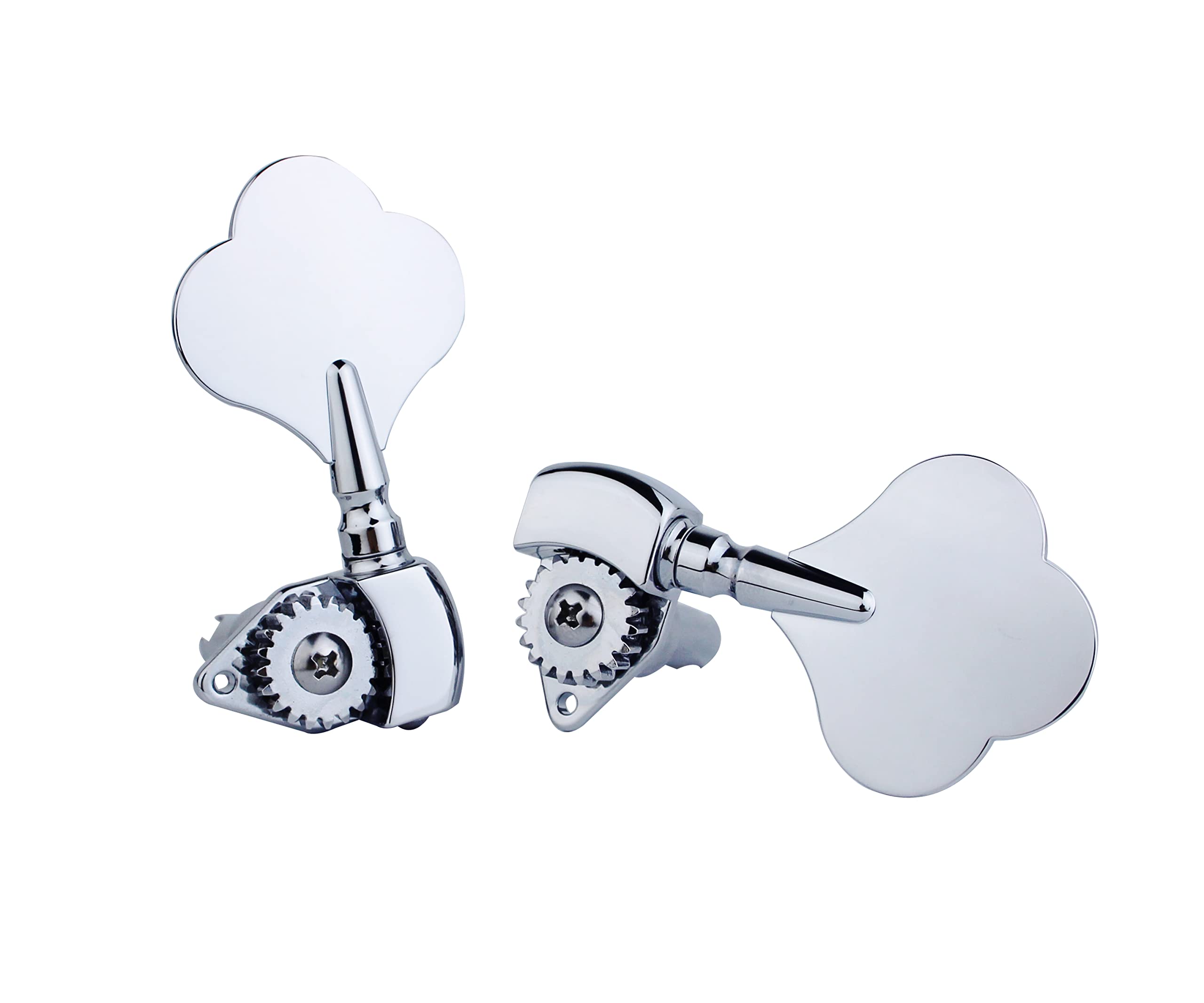 Guyker Open Frame Electric Bass Machine Head (2R + 2L) - 1:20 Ratio Gear Tuners Tuning Key Pegs - chrome