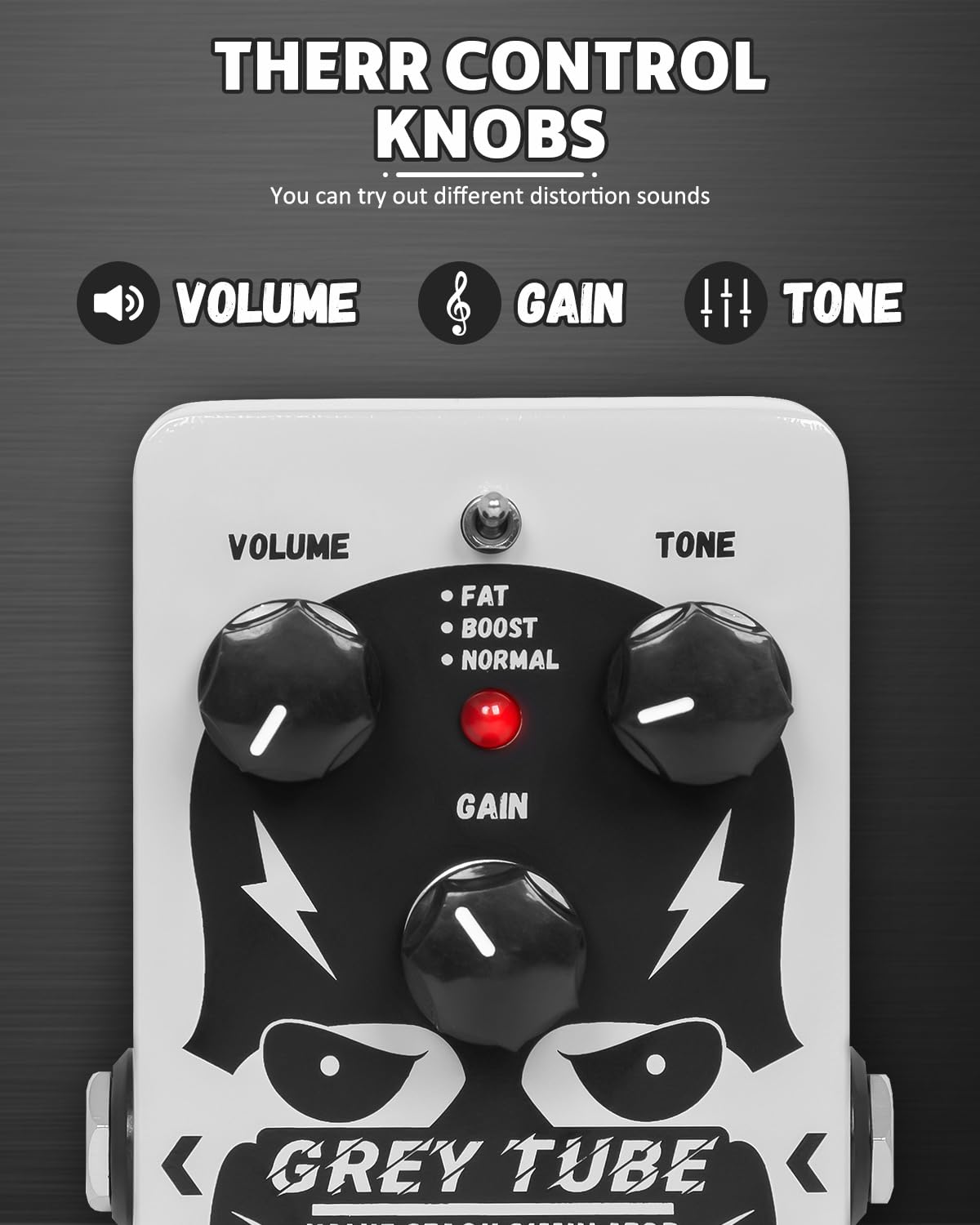 STRICH GREY TUBE Distortion Guitar Pedal, Distortion 3 Modes Fat, Boost, Normal Classic Crunch 80s Metal/Nu Metal, True Bypass f