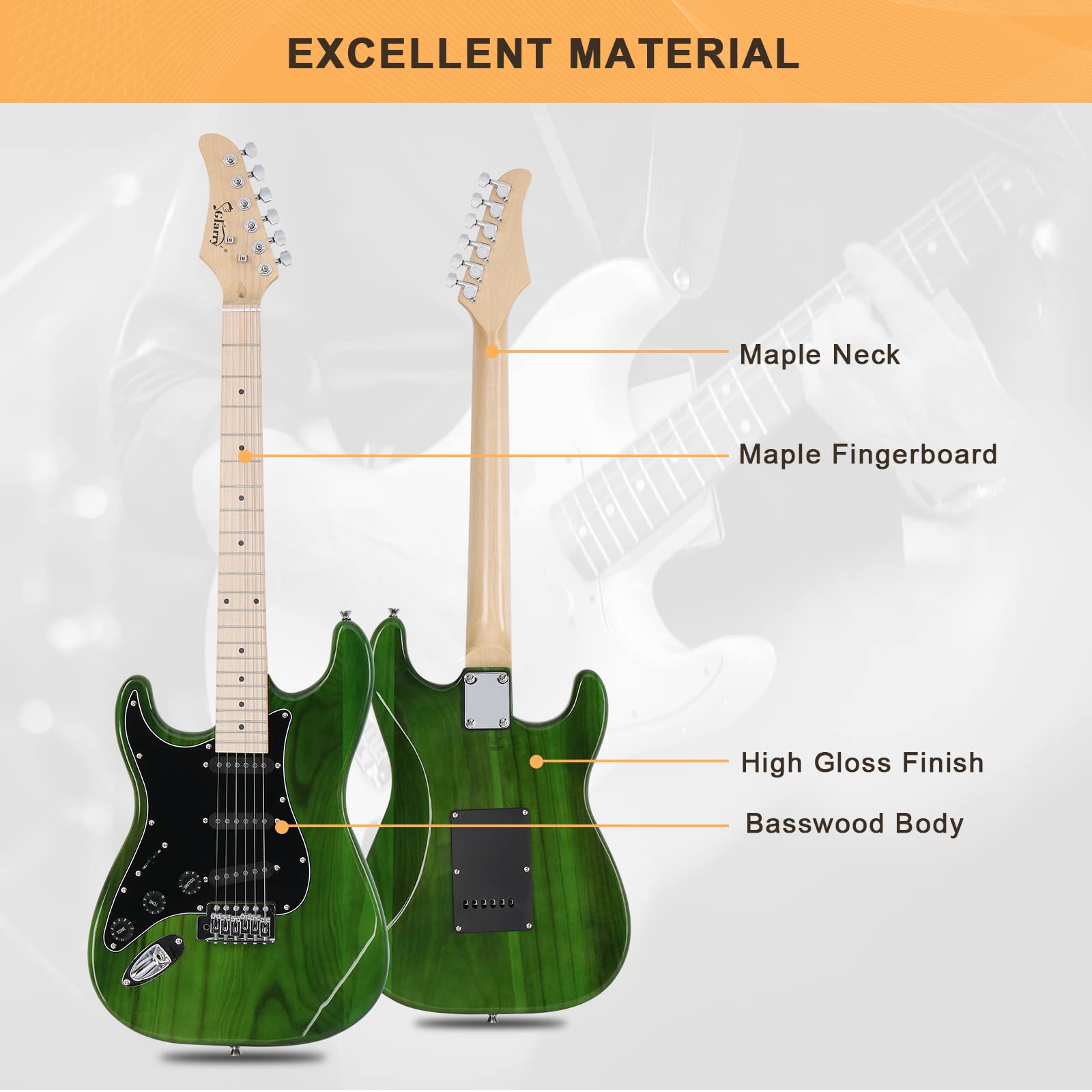 GLARRY 39'' Left Handed Full Size Electric Guitar for Music Lover Beginner with 20W Amp and Accessories Pack Guitar Bag (Green)