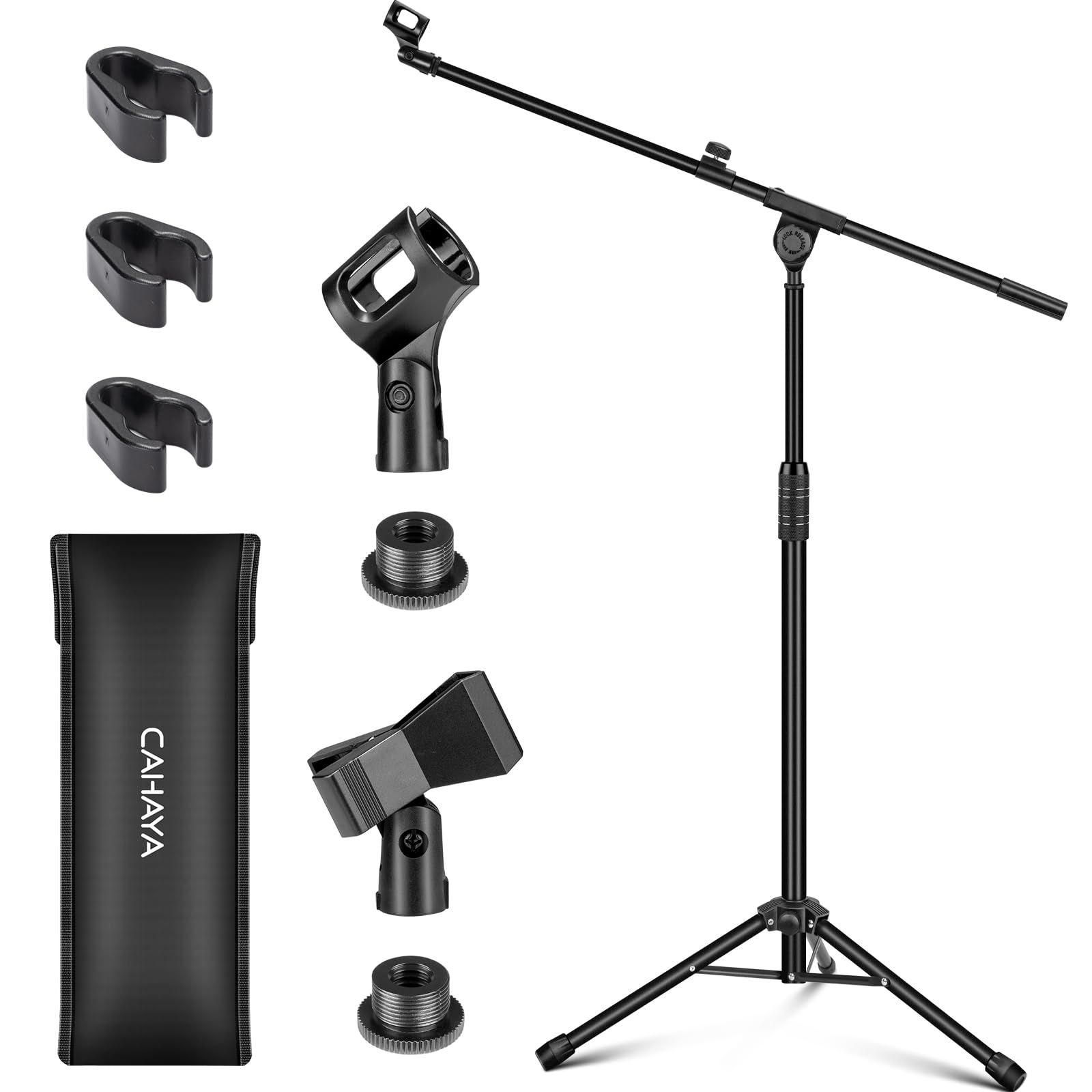 Cahaya Dual-Use Tripod Microphone Stand Boom Arm Floor Mic Stand Portable With Carrying Bag And 2 Mic Clips For Singing Performa