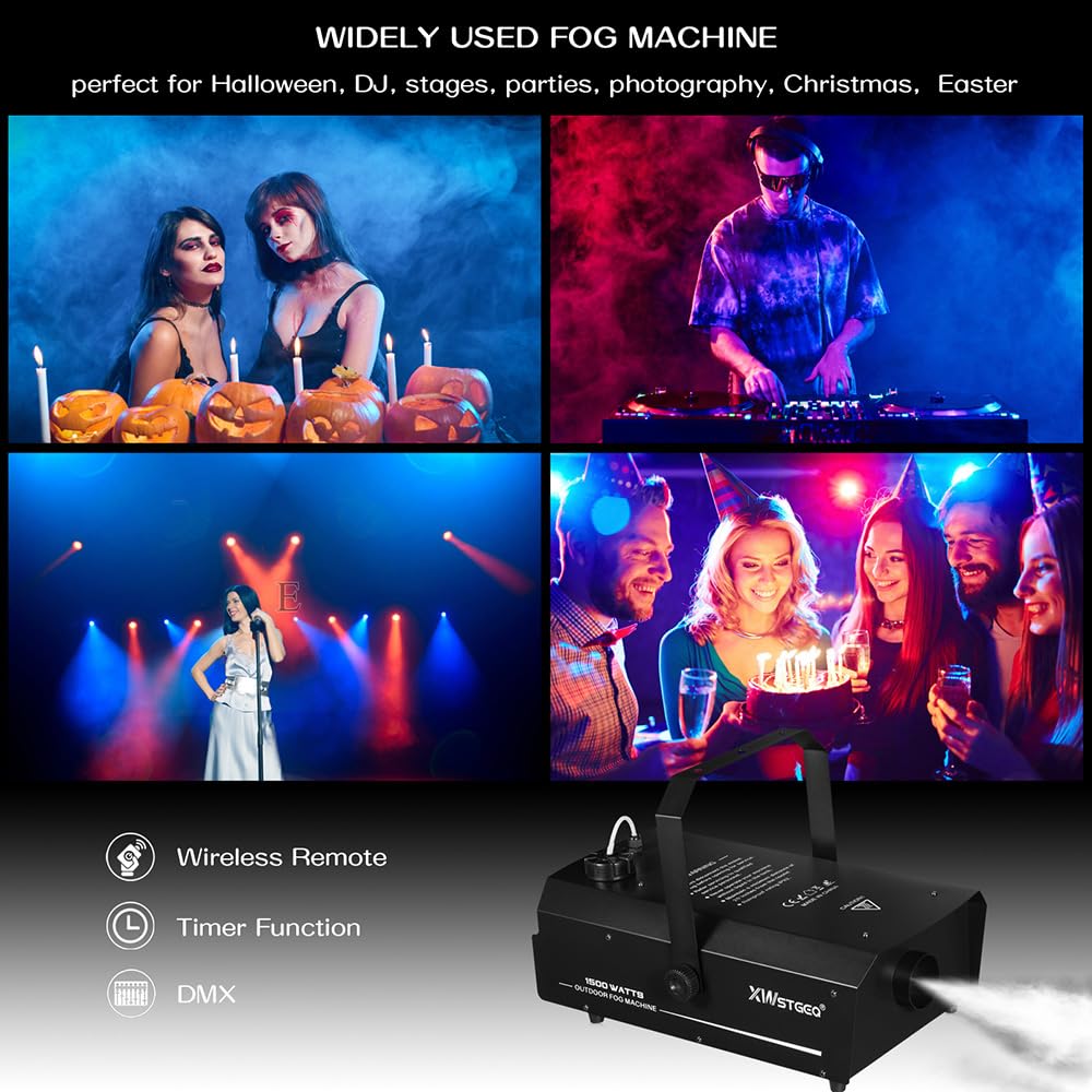Smoke Machine 1500W with DMX, Wireless Remote, and Timer - Professional Outdoor Waterproof Fog Machine for Stage DJs, Halloween,