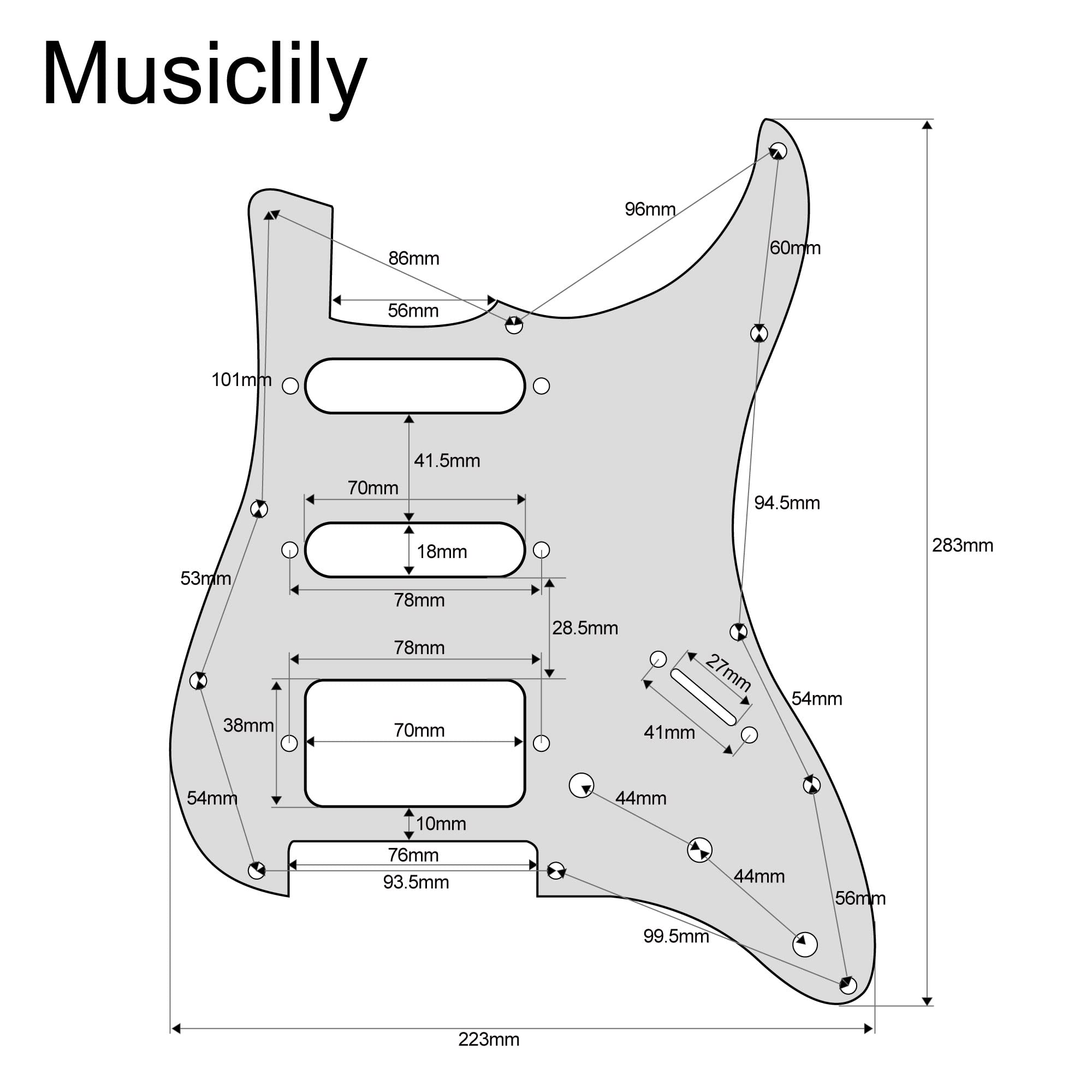 Musiclily 11 Holes HSS Guitar Pickguard Plate for Fender US/Mexico Standard Stratocaster Strat ST Modern Style, 3Ply Ivory
