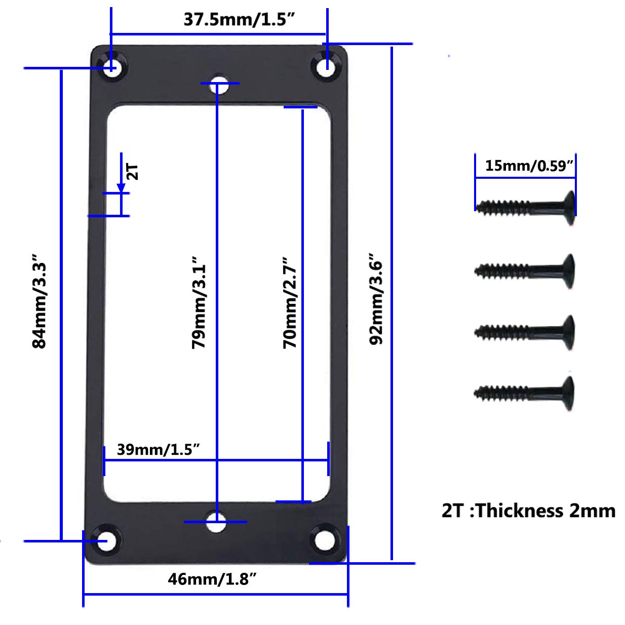 2PCS Share Goo Metal Flat Humbucker Cover Electric Guitar Pickup Frame Mounting Ring with Screws (Black)