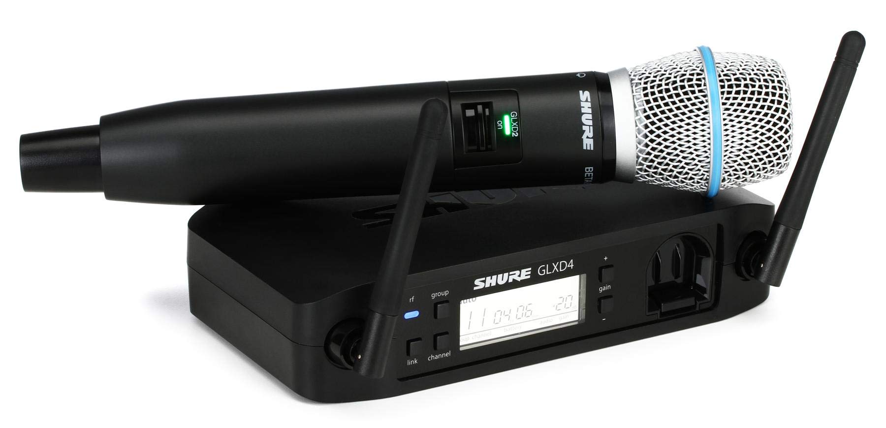 Shure GLXD24/B87A Microphone System with GLXD4 Receiver and GLXD2 Handheld Transmitter with BETA 87A Vocal Mic Capsule