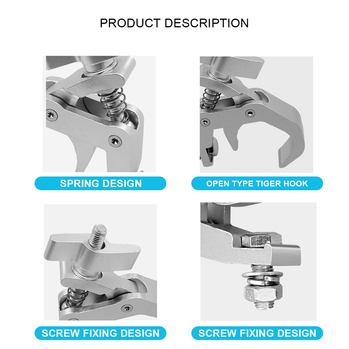 4Pack Heavy Duty Stage Lighting Clamps Hook,330lb Load Capacity Aluminum Alloy Premium Pro Truss Clamps,Fit 40-60mm Truss for Mo