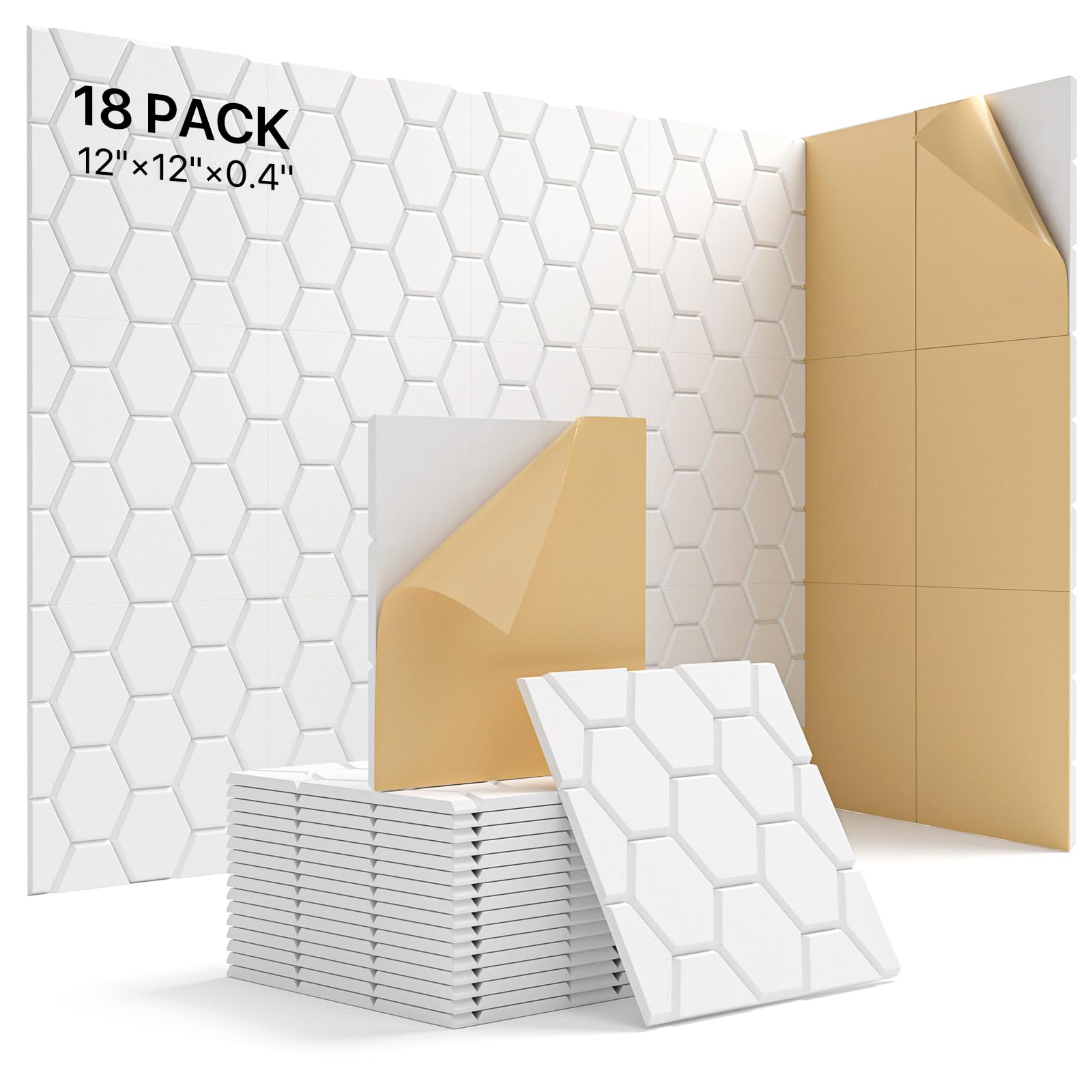 Soundproof Wall Panels, Kuchoow Acoustic Panels Sound Absorbing, 18 Pack High Density Sound Proof Panels For Walls Self Adhesive