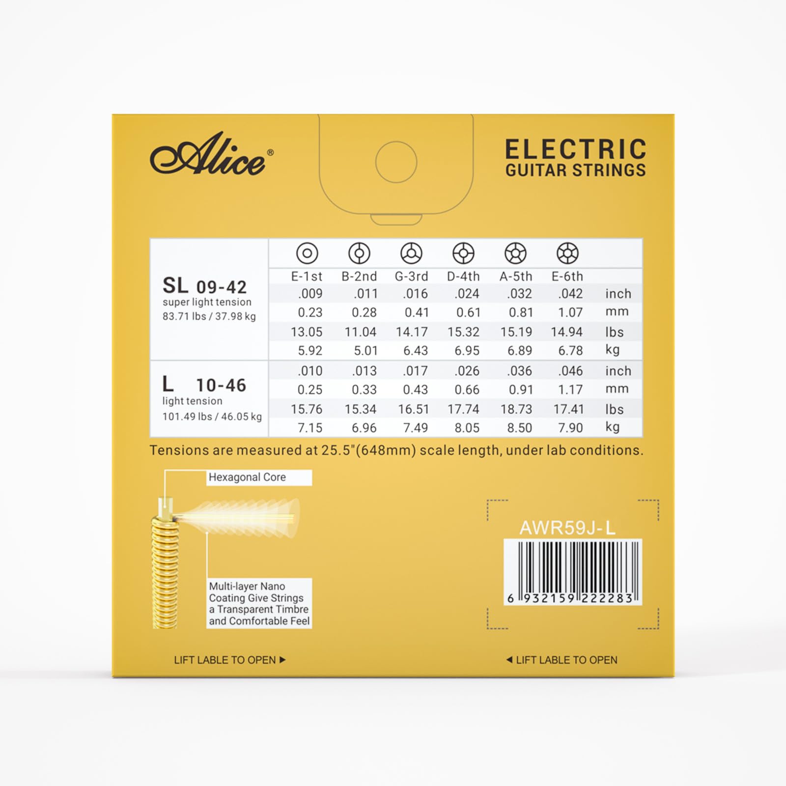 Alice Guitar Strings, Coated Electric Guitar Strings - Gold Polished for Smooth Feel and Warm, Bright Tone, Ball End with String