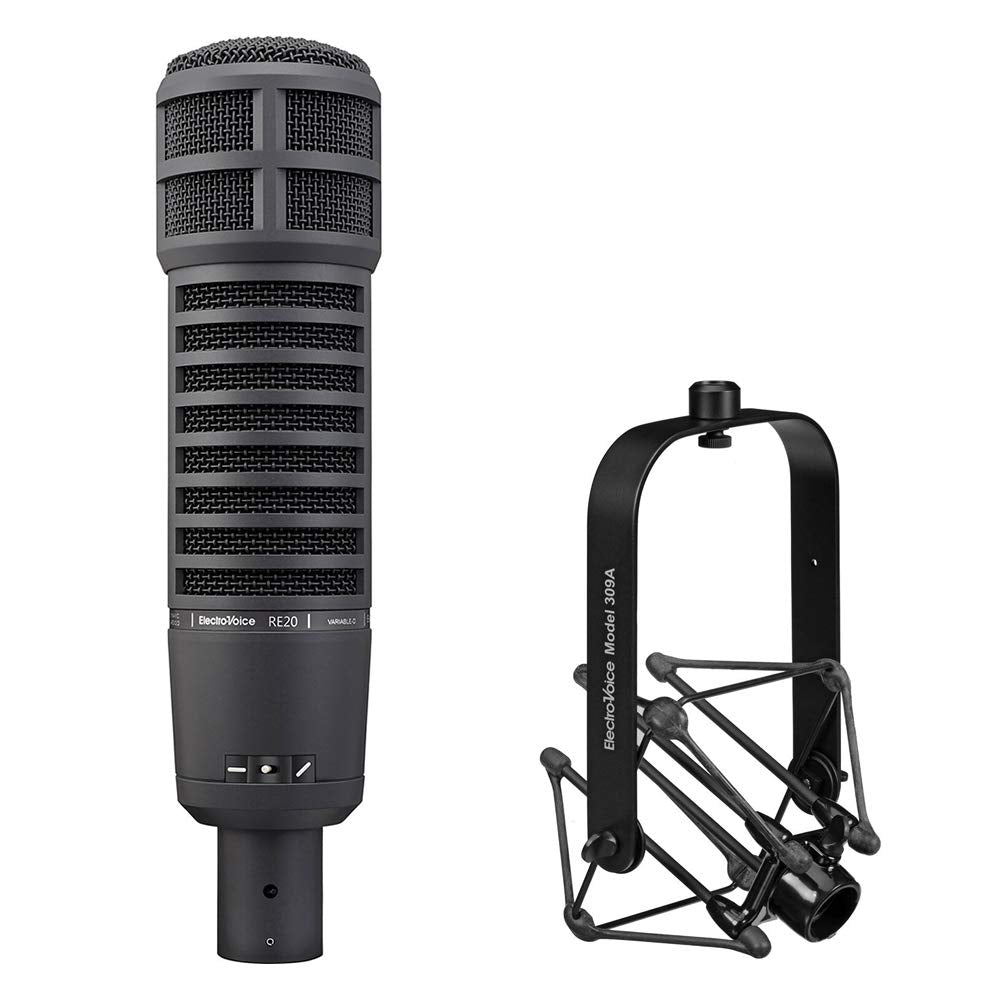 Electro-Voice Re20 Broadcast Announcer Microphone (Black) Bundle With Electro-Voice 309A Mic Shockmount