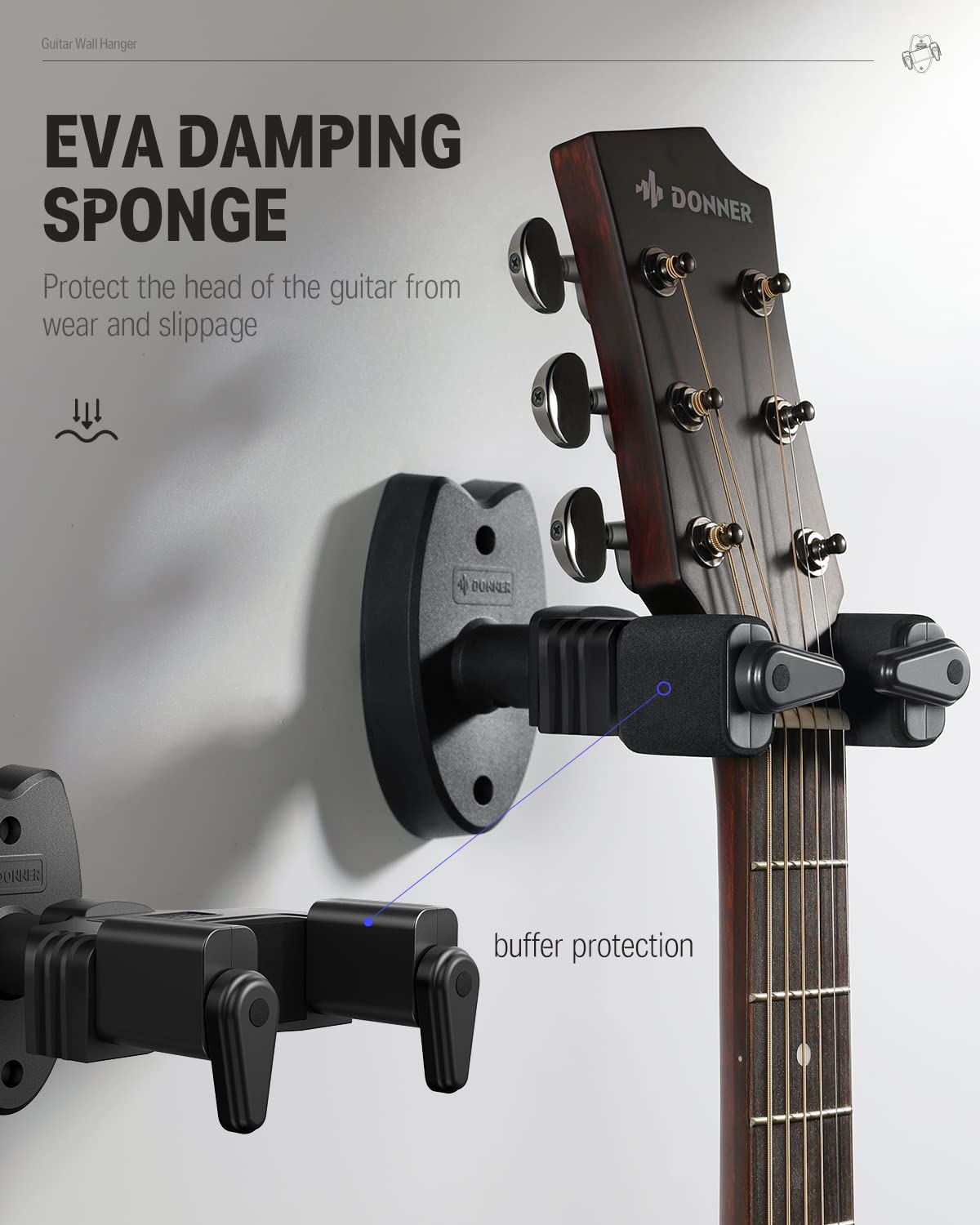 Donner Guitar Wall Mount Locking 2-Pack, Guitar Wall Hangers Auto Lock for Acoustic Electric Guitar Bass Mandolin, Black
