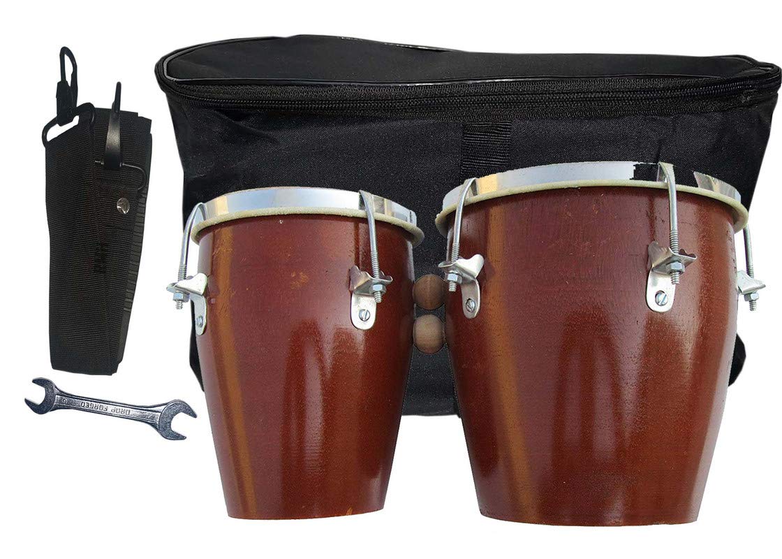 Gt Manufacturers Professional Two Piece Hand Made Wooden Bango Drum Set With Full Tool Kit 01 (Brown)